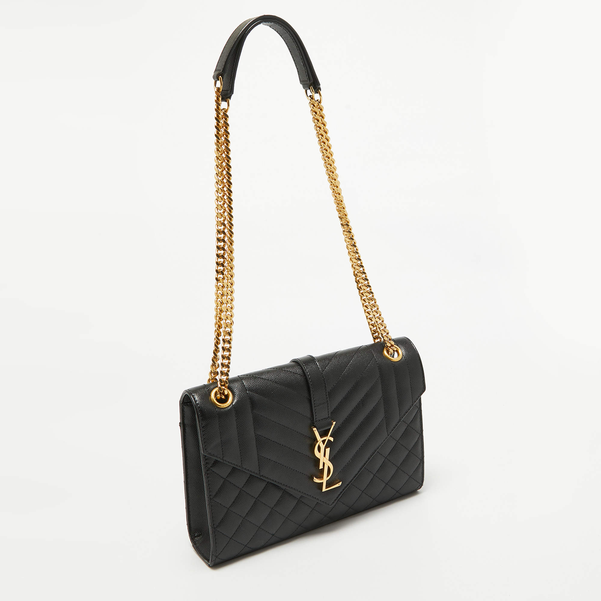 Saint Laurent Black Mix Matelasse Leather Medium Envelope Chain Shoulder Bag