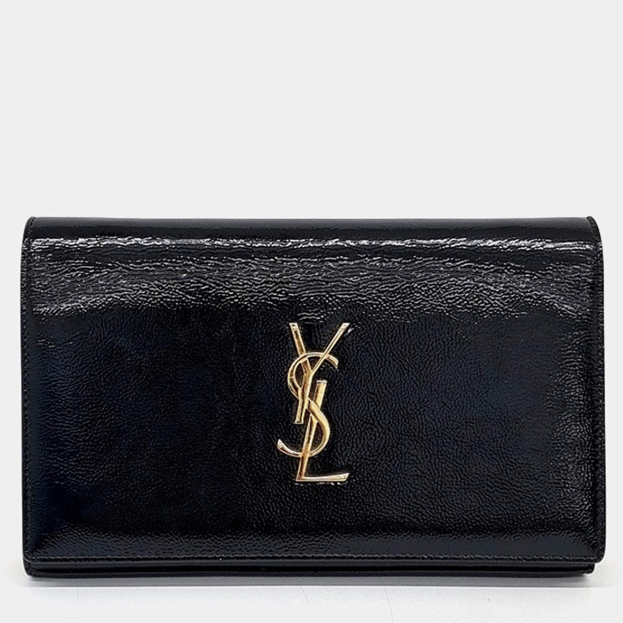 Saint Laurent Patent Monogram Chain Clutch Bag