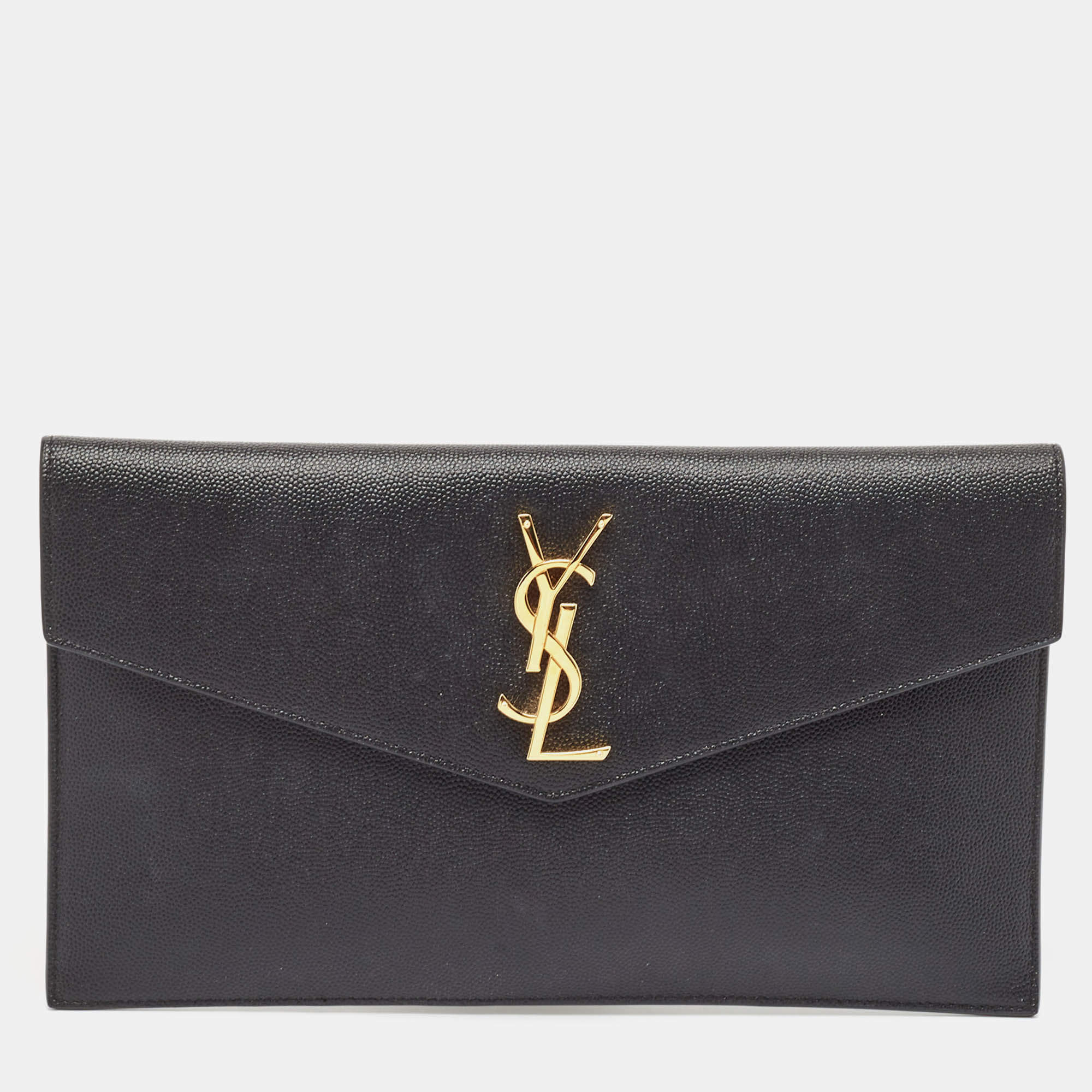 Pre Owned Saint Laurent Black Leather Uptown Pouch Clutch