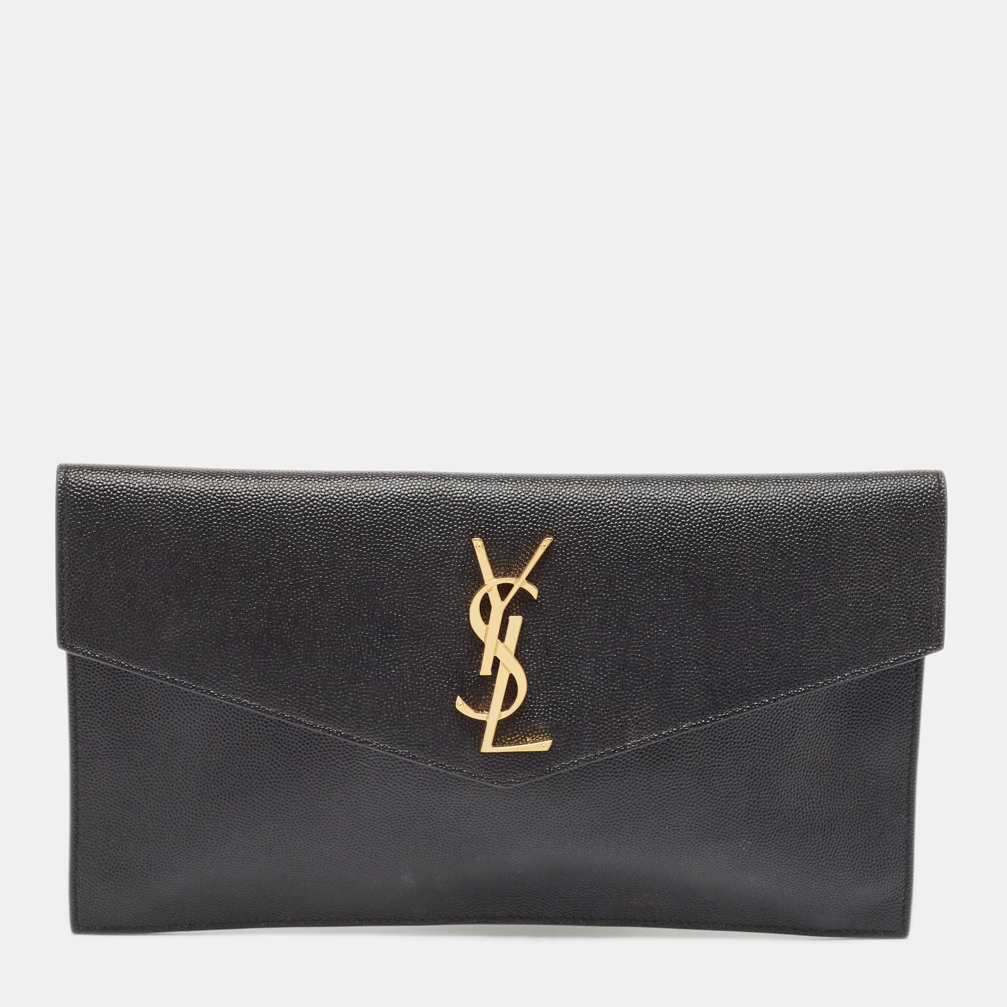 Pre Owned Saint Laurent Black Leather Uptown Pouch