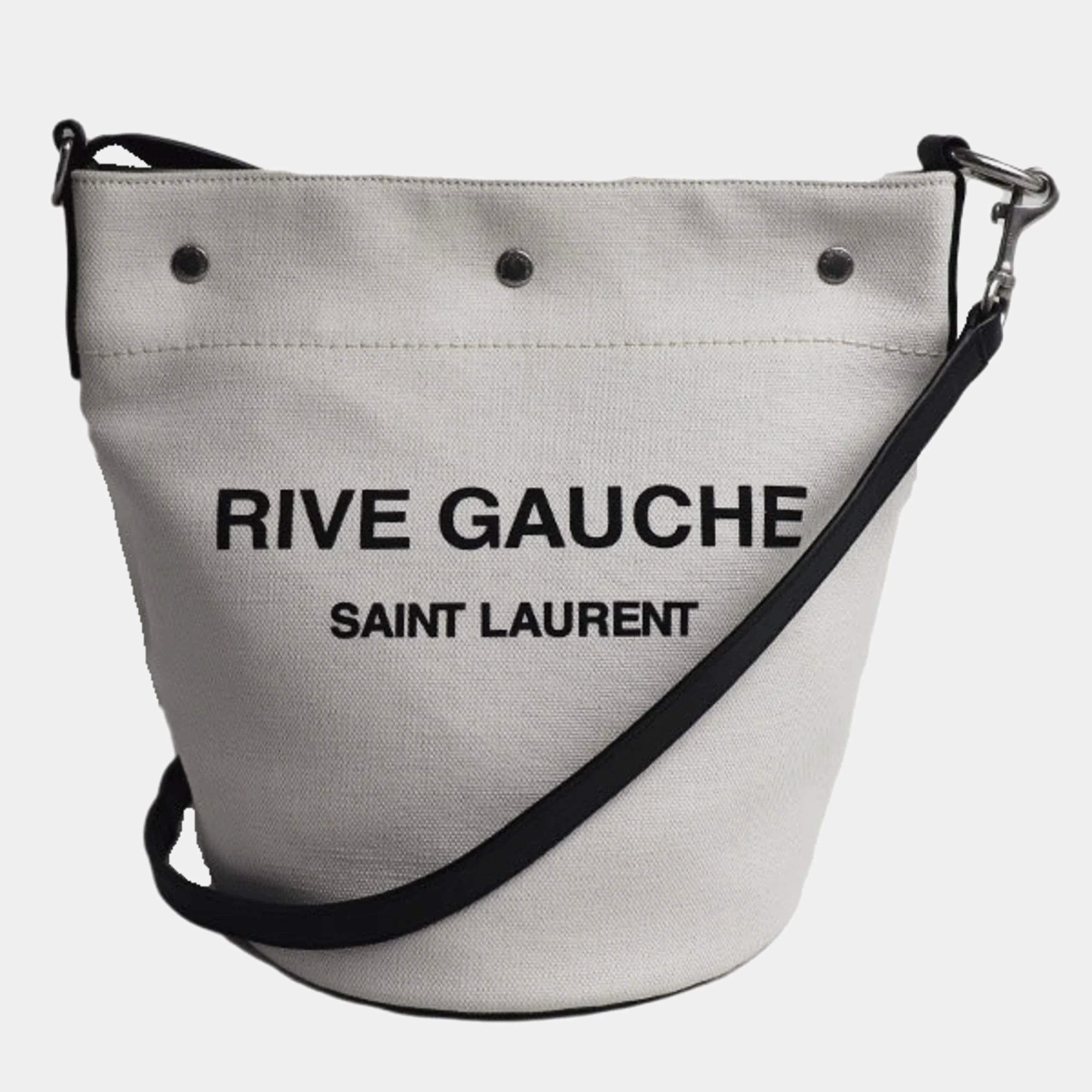 Saint Laurent Paris Black/White Canvas Rive Gauche Tote Bag