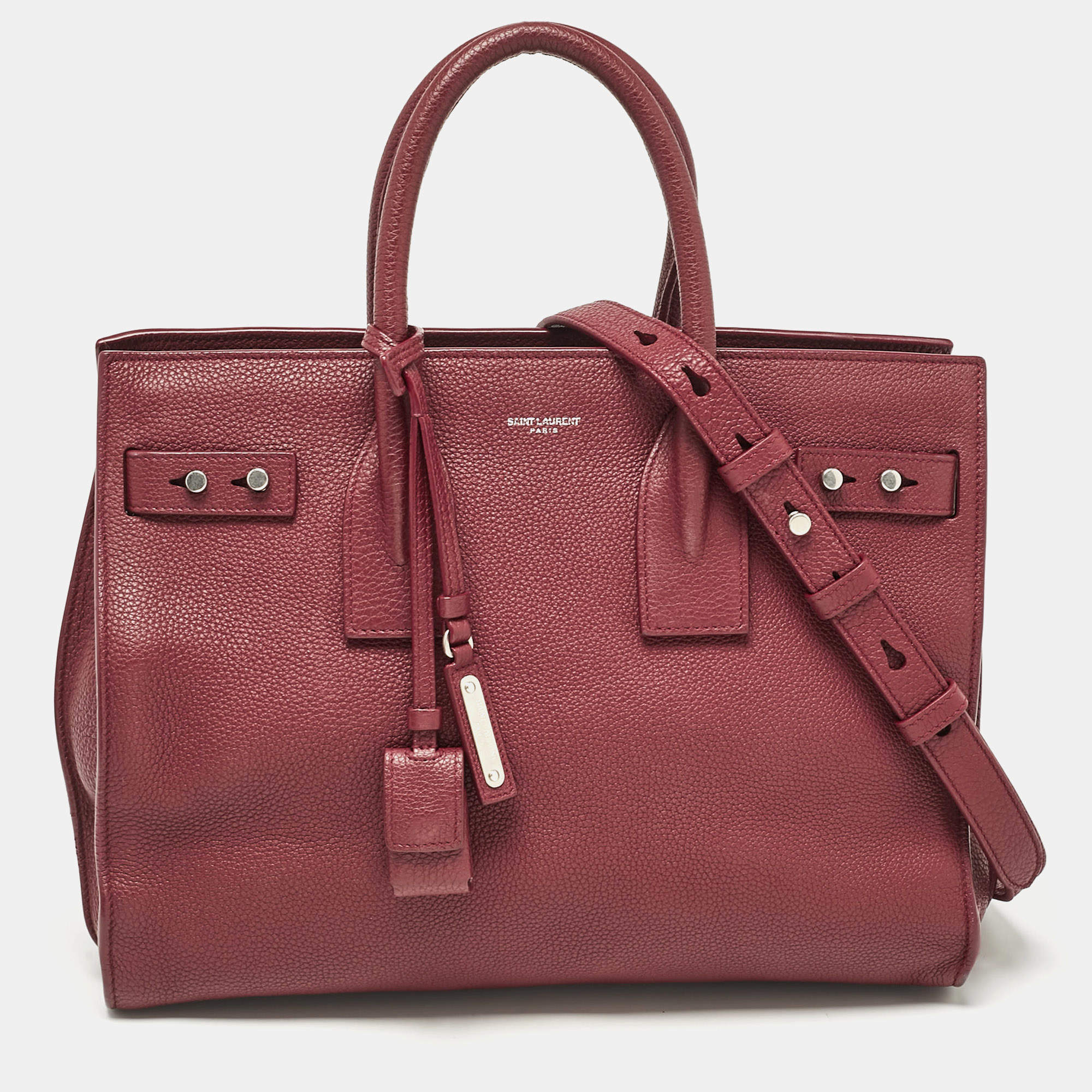 Saint Laurent Red Leather Small Classic Sac De Jour Tote