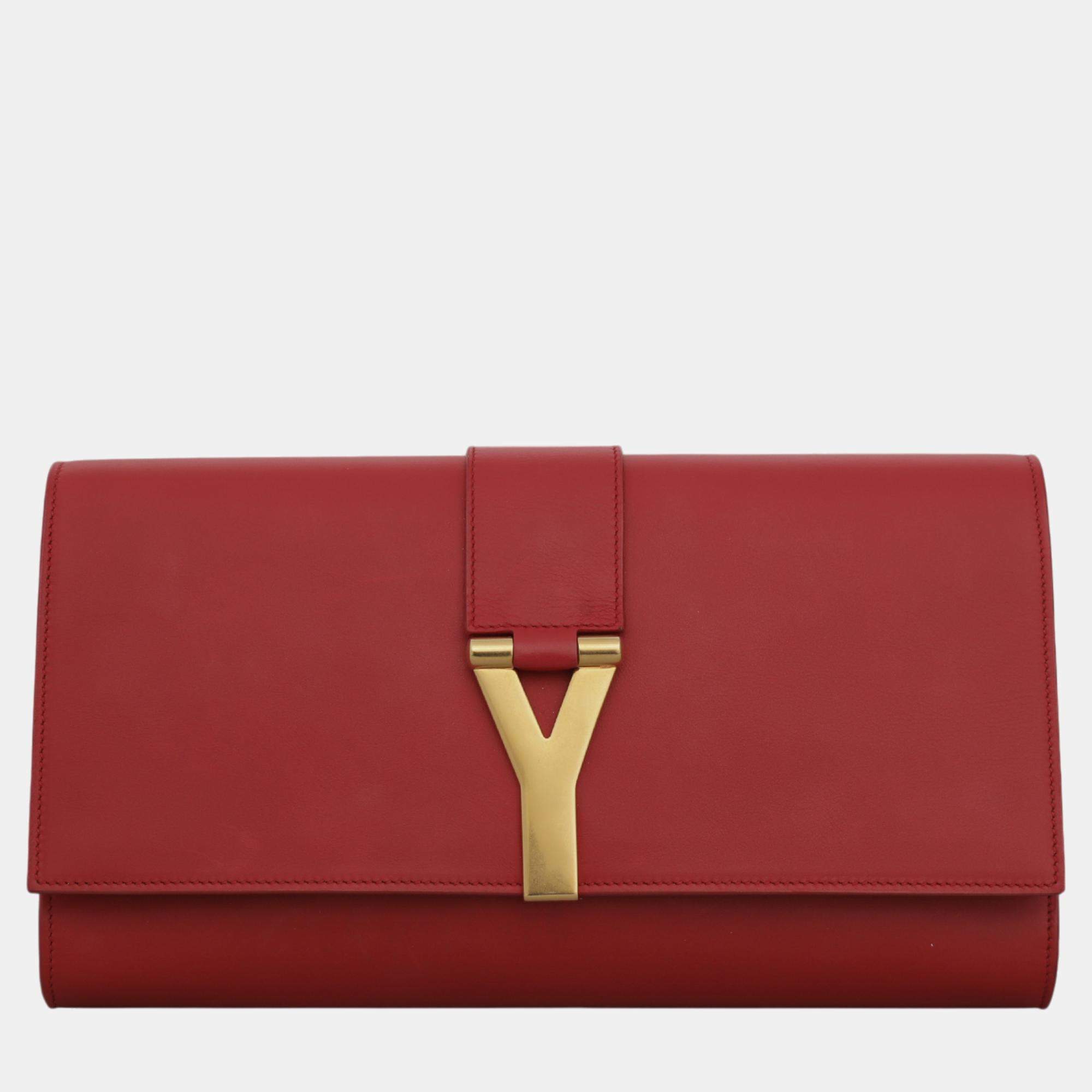 Saint Laurent Paris Red Leather Y Chyc Clutch Bag