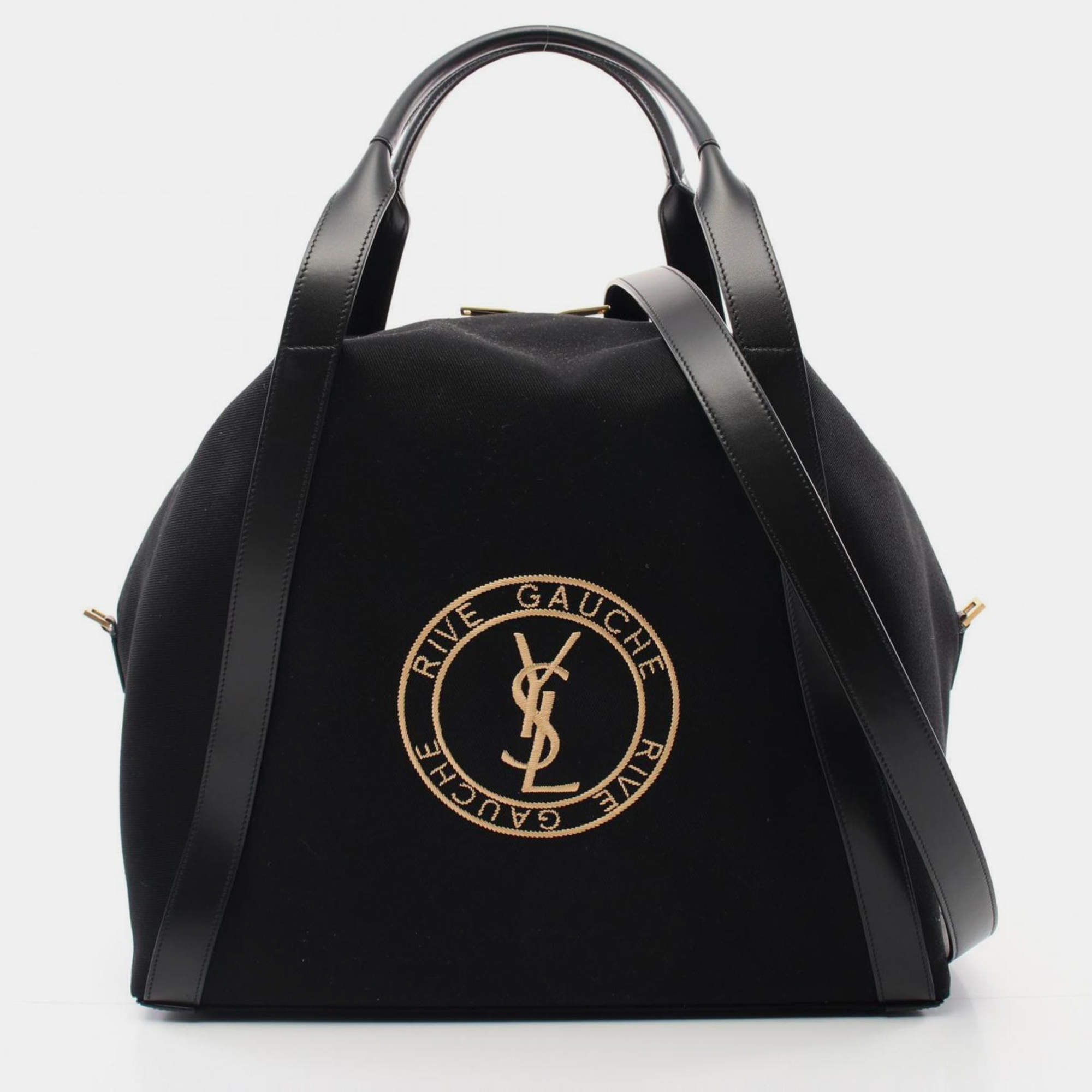 Saint Laurent Rive Gauche Canvas Leather Black  Tote Bag