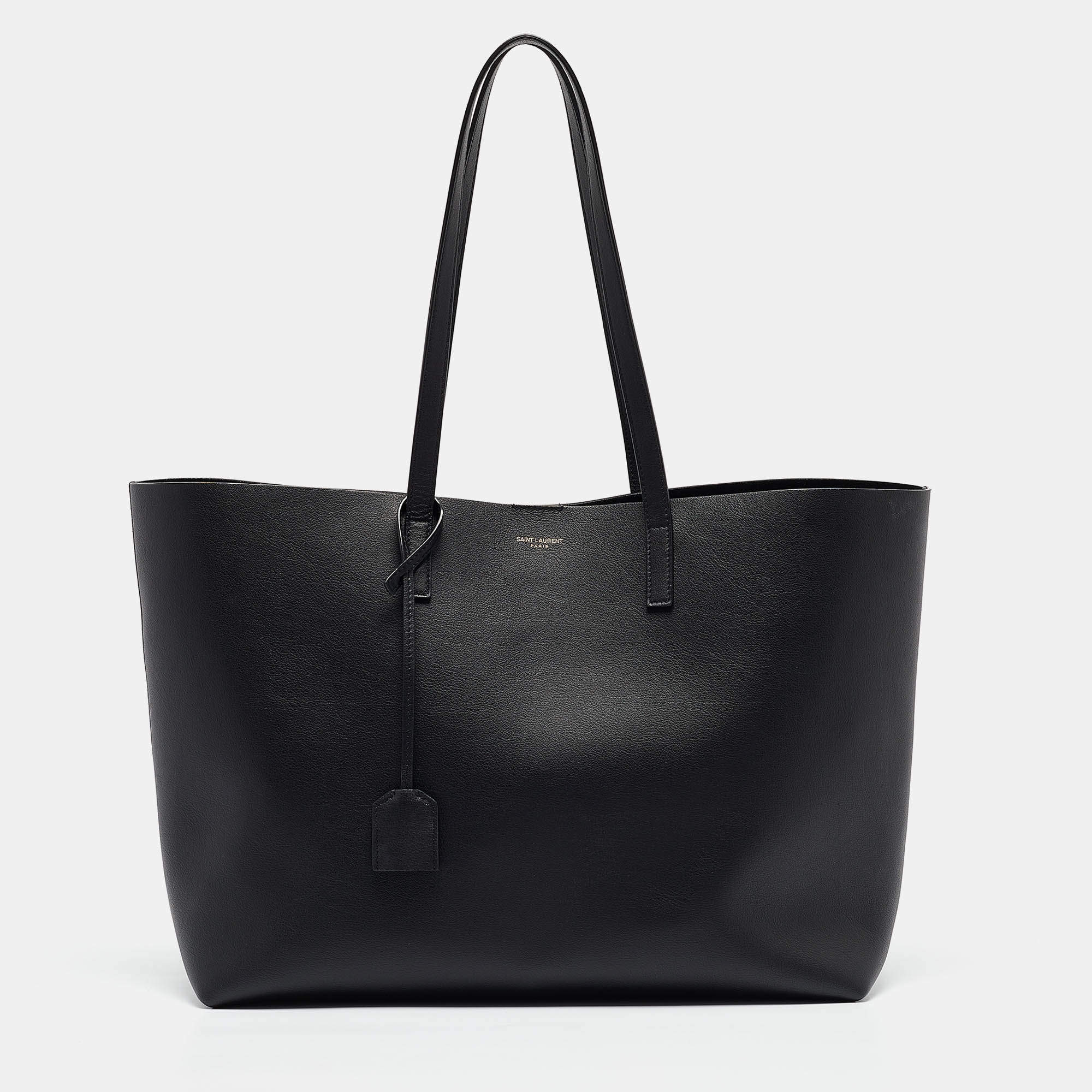 Saint Laurent Black Leather Large East West Shopper Tote