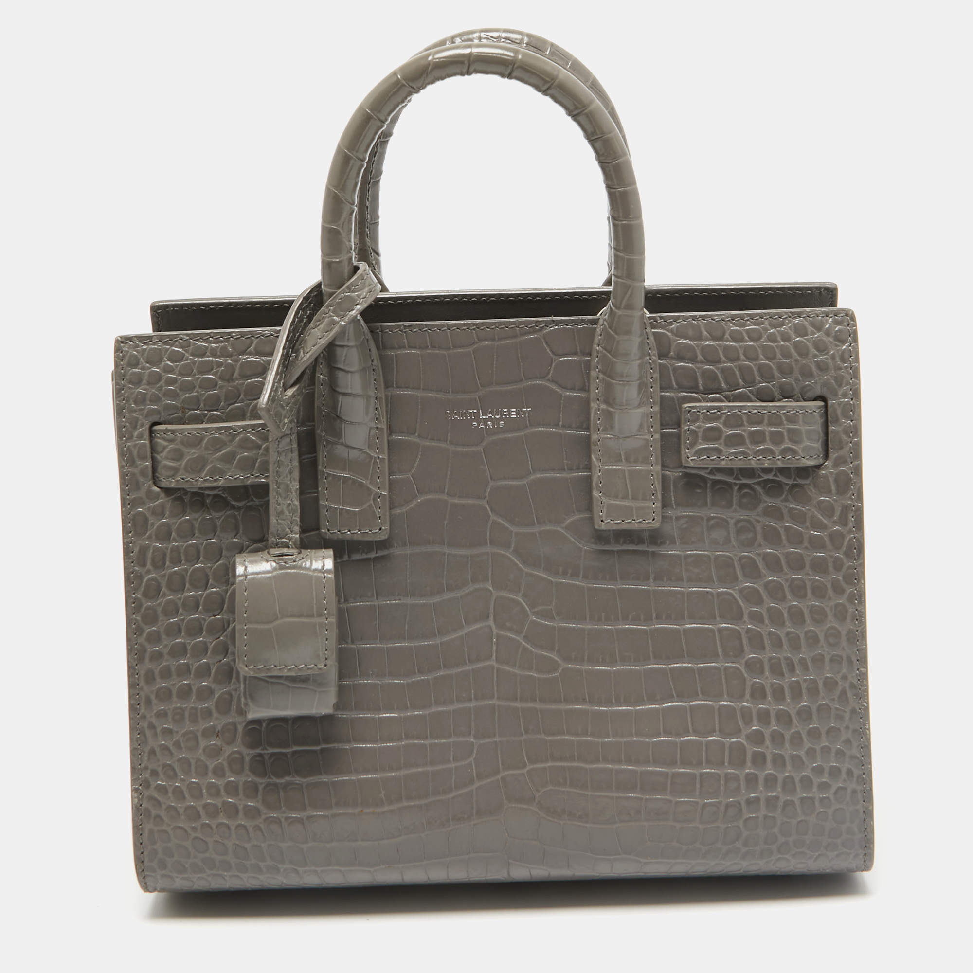 Saint Laurent Grey Croc Embossed Leather Nano Classic Sac De Jour Tote Saint Laurent Paris TLC