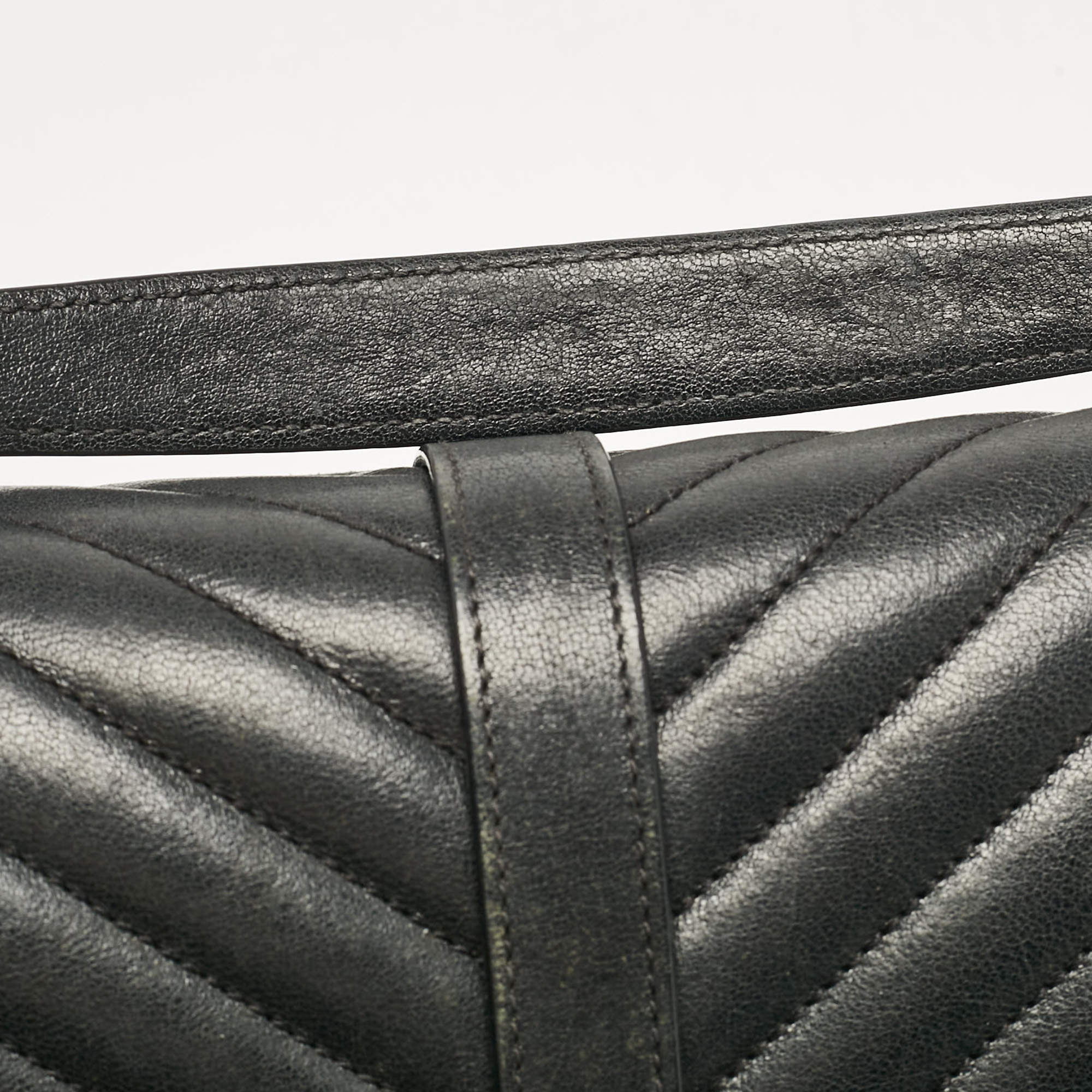 Pre Owned Saint Laurent Black Matelassé Leather Large College Top Handle Bag