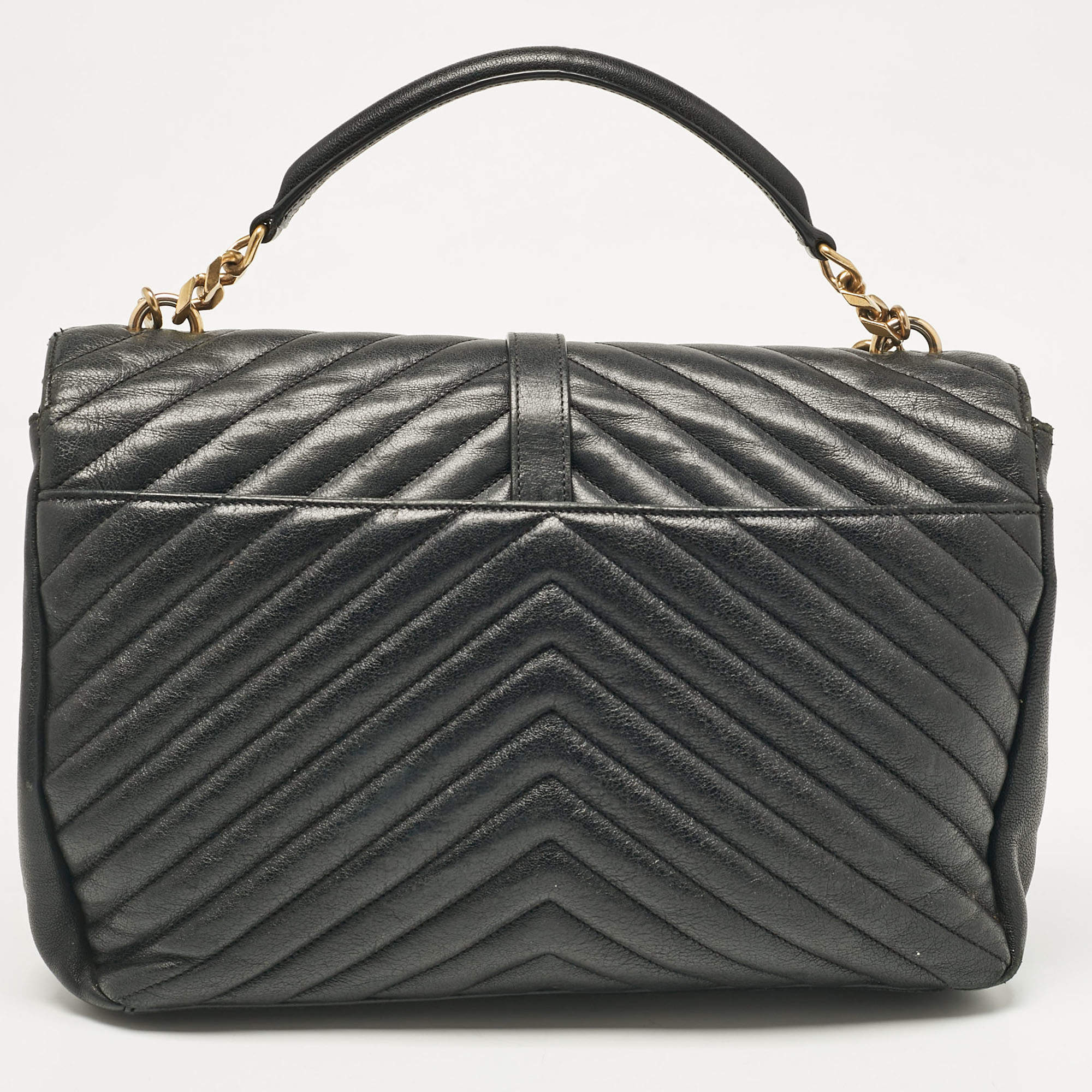 Pre Owned Saint Laurent Black Matelassé Leather Large College Top Handle Bag