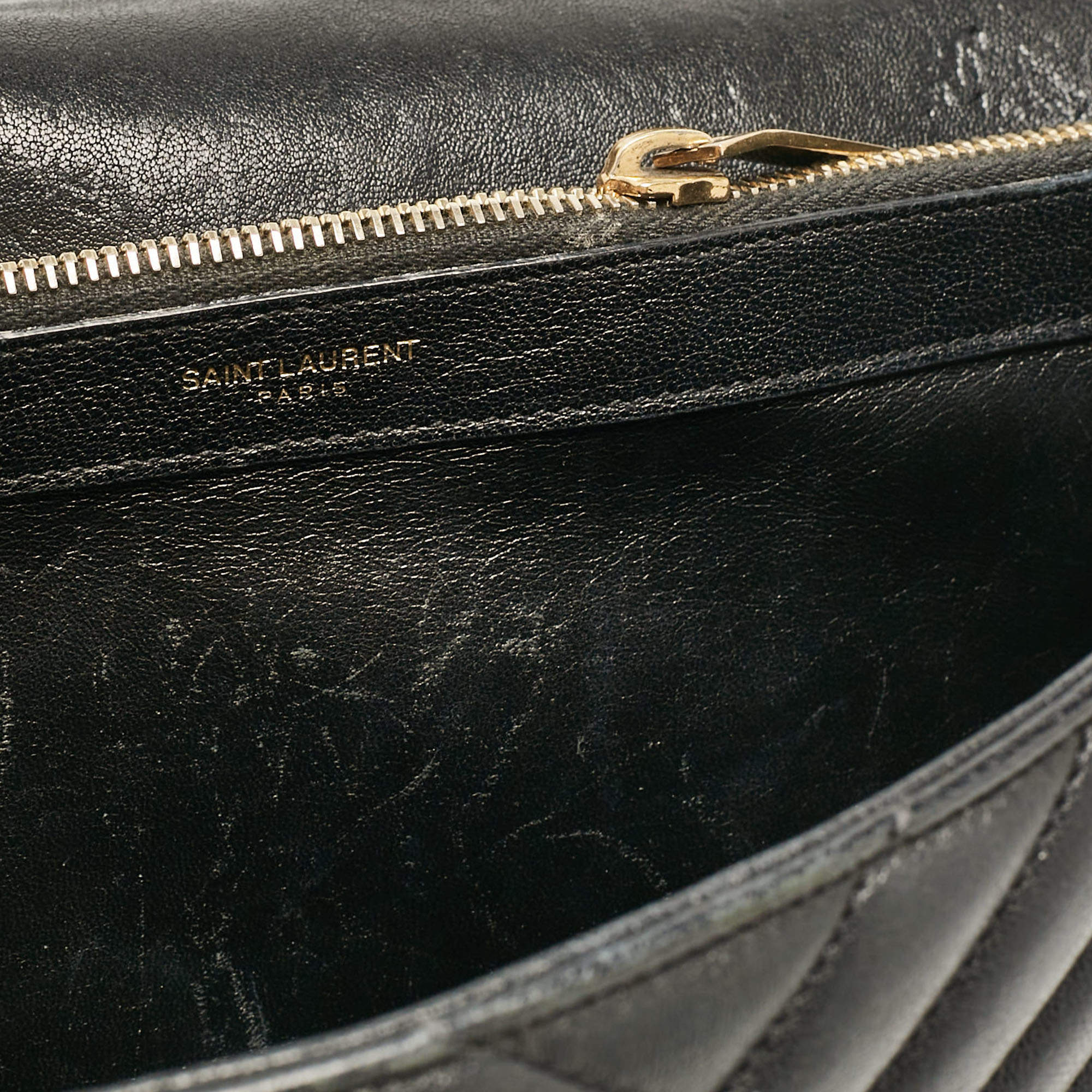 Pre Owned Saint Laurent Black Matelassé Leather Large College Top Handle Bag