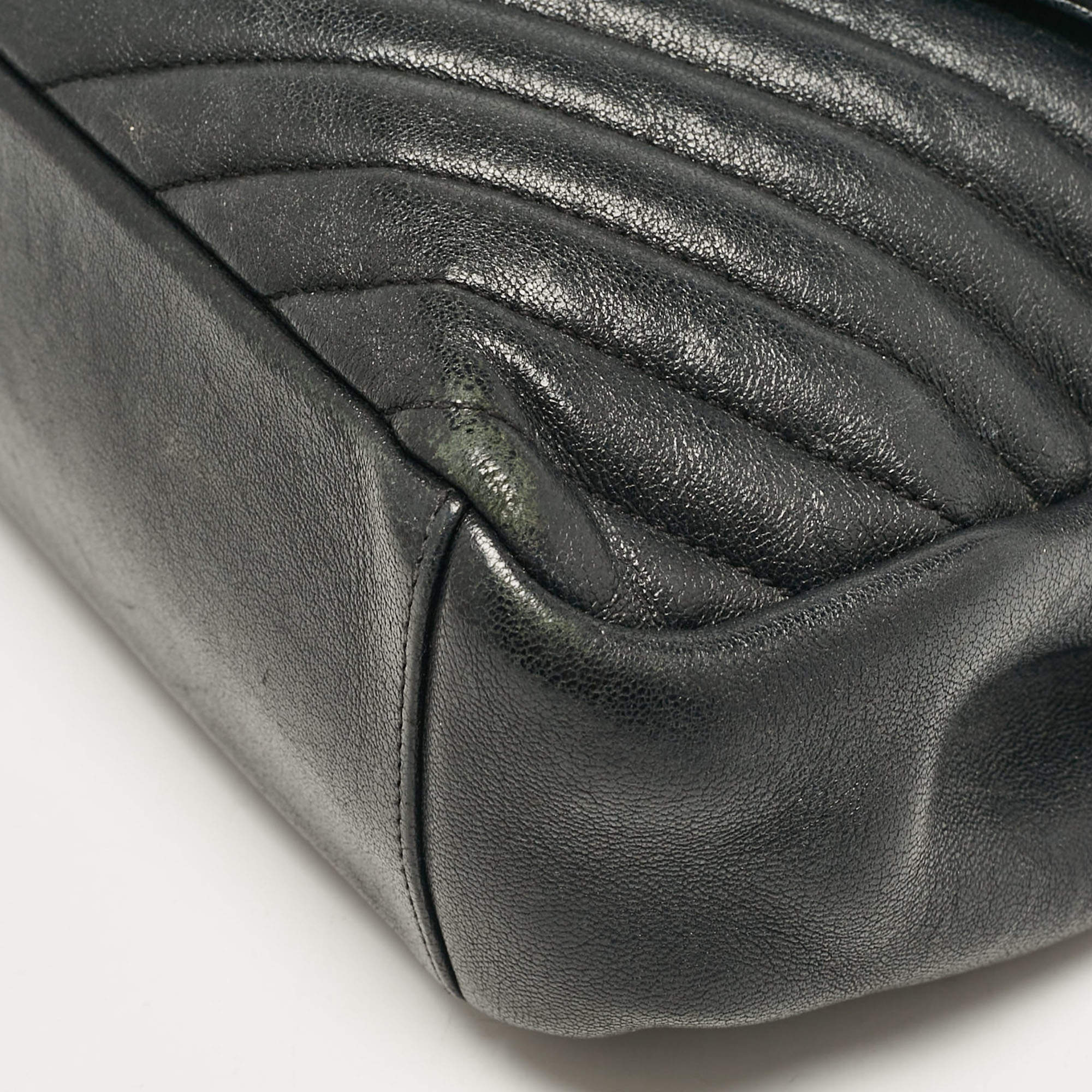 Pre Owned Saint Laurent Black Matelassé Leather Large College Top Handle Bag