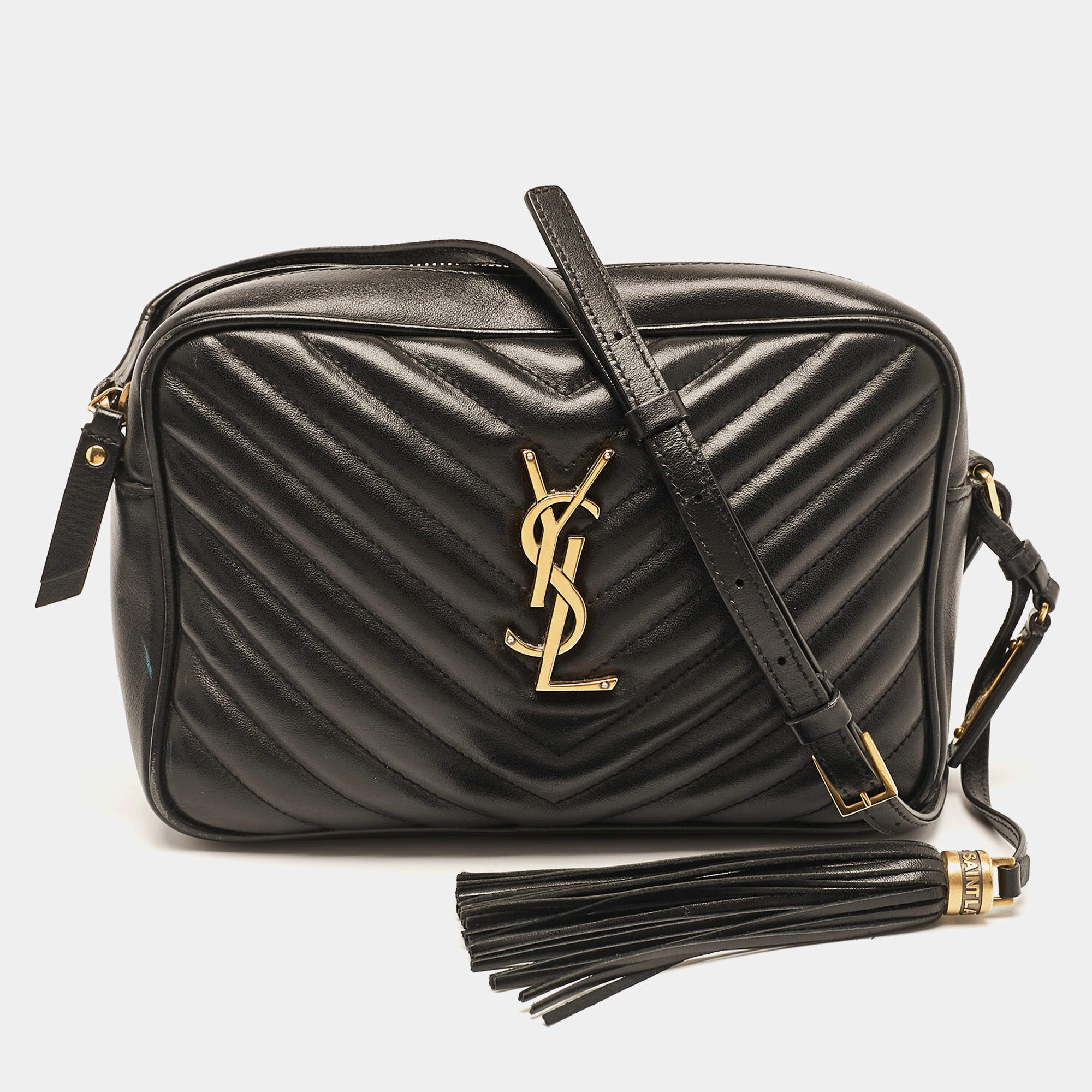 Saint Laurent Black Matelassé Leather Monogram Lou Camera Bag