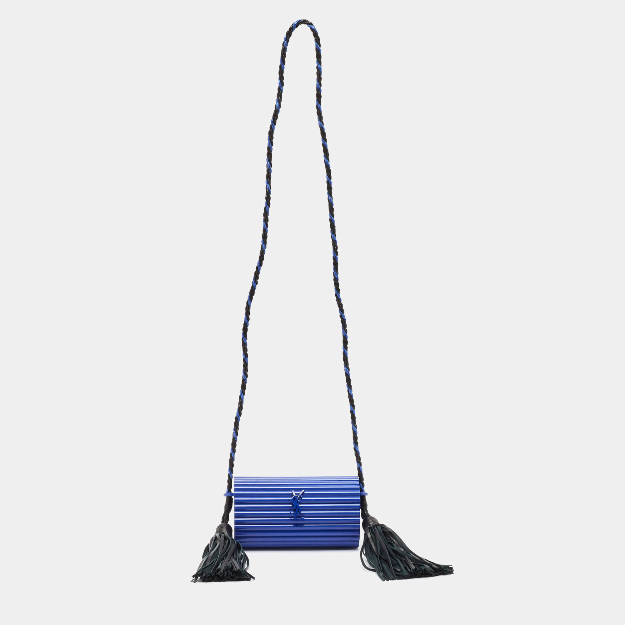 Saint Laurent Blue Plexiglass Opium Tassel Minaudiere Bag