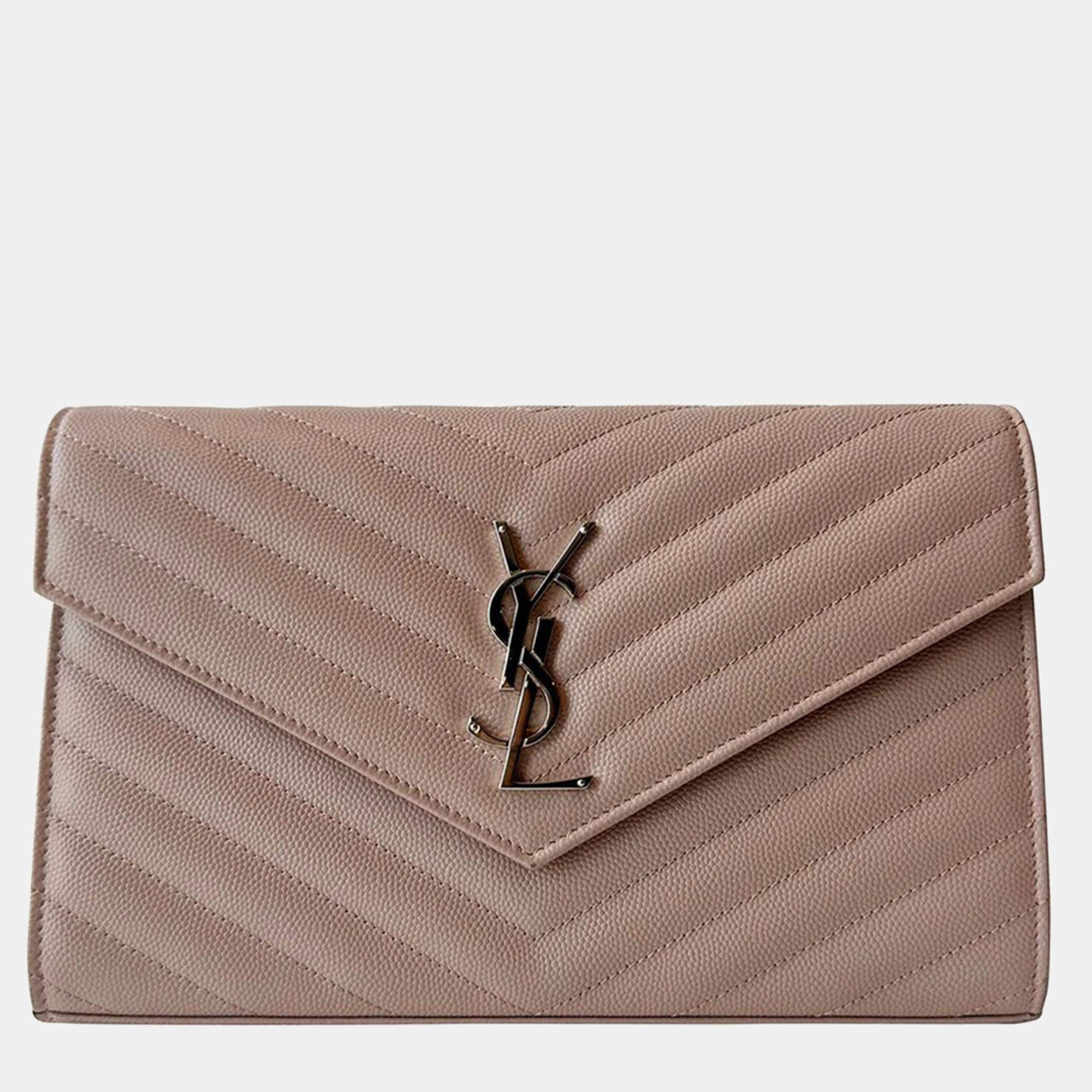 Saint Laurent Beige Grain De Poudre Monogram Wallet On Chain