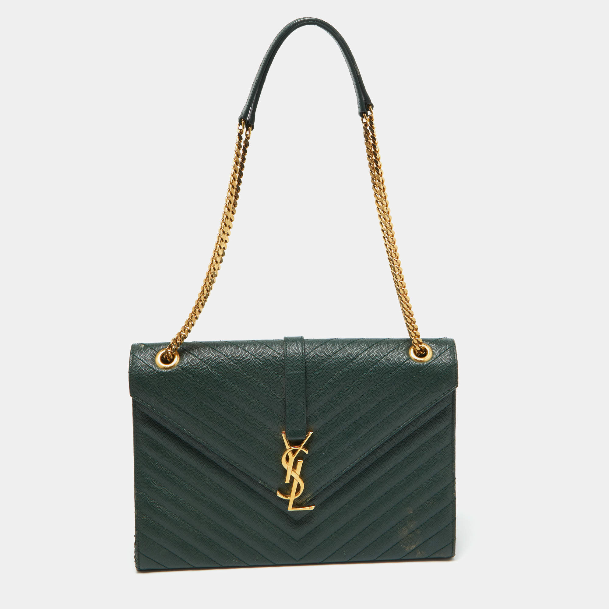 Saint Laurent Green Matelassé Leather Large Cassandre Flap Bag