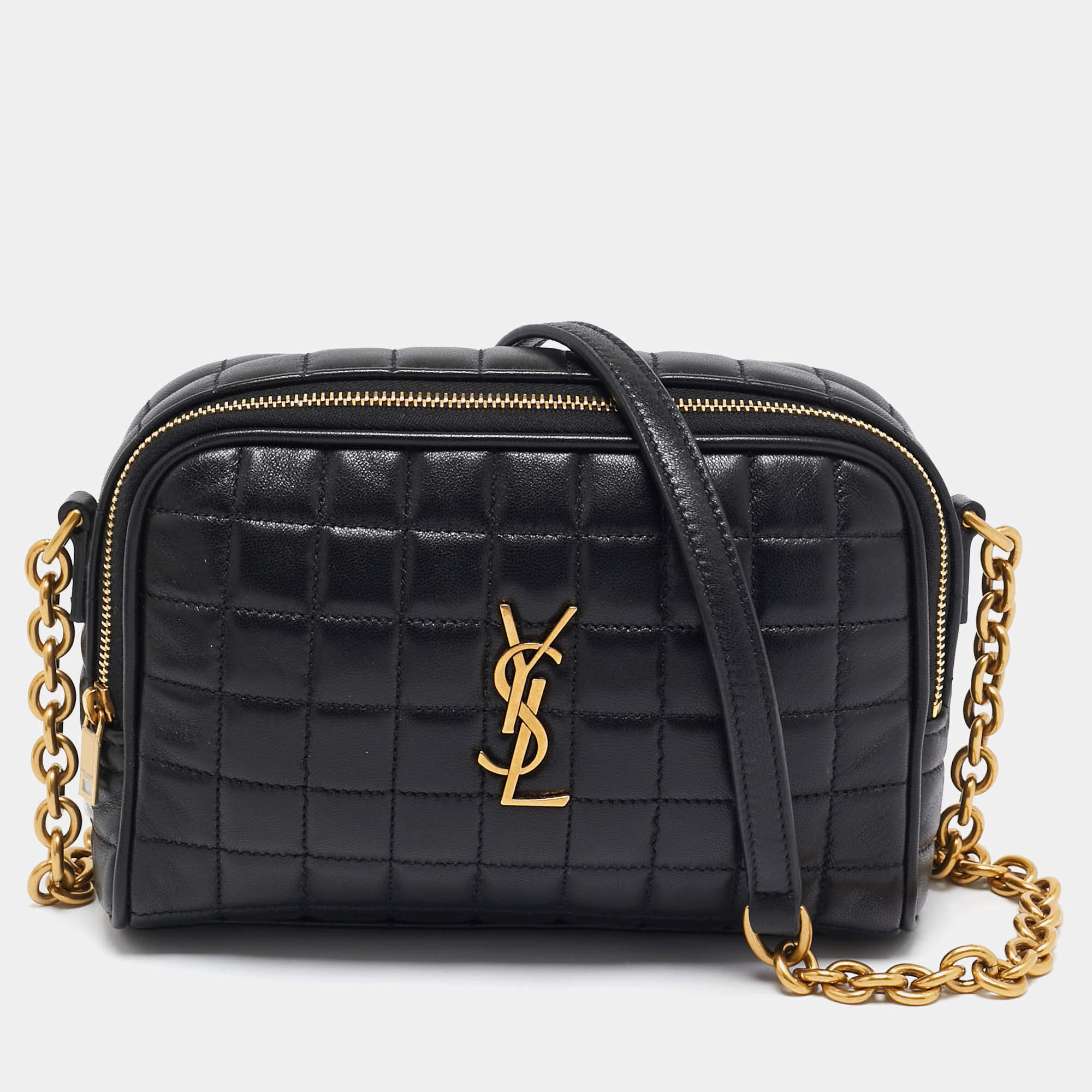 Pre Owned Saint Laurent Black Leather Mini Cassandre Camera Bag