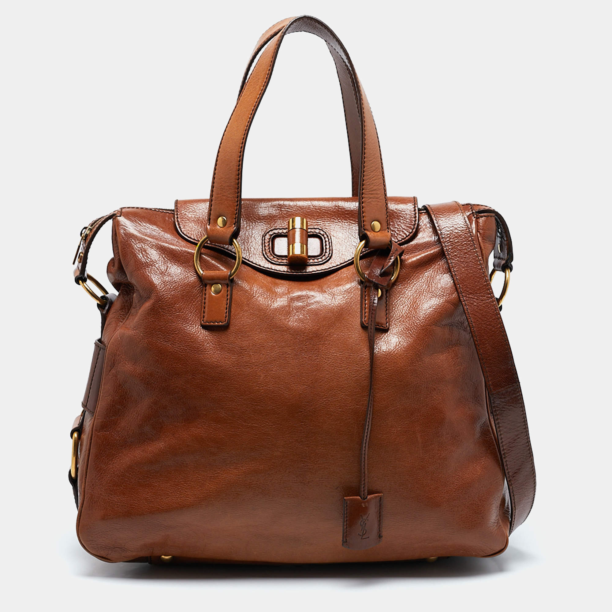 Pre Owned Saint Laurent Brown Leather Medium Rive Gauche Bag