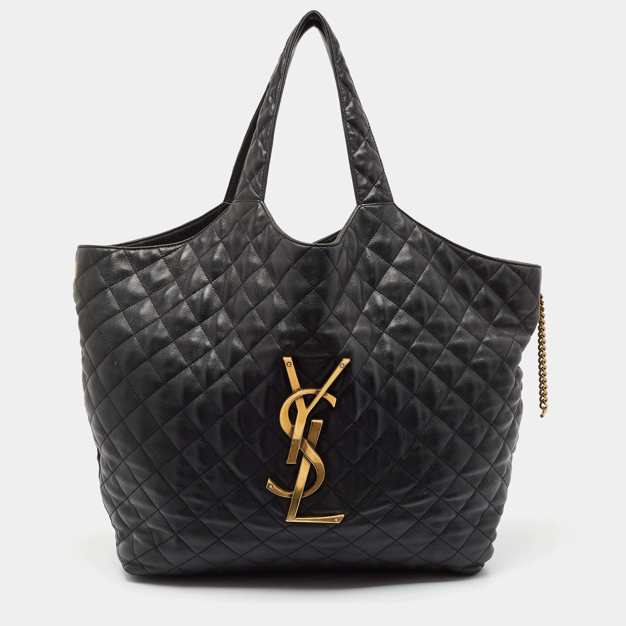 Pre Owned Saint Laurent Black Quilted Leather Maxi Icare Shopping Tote