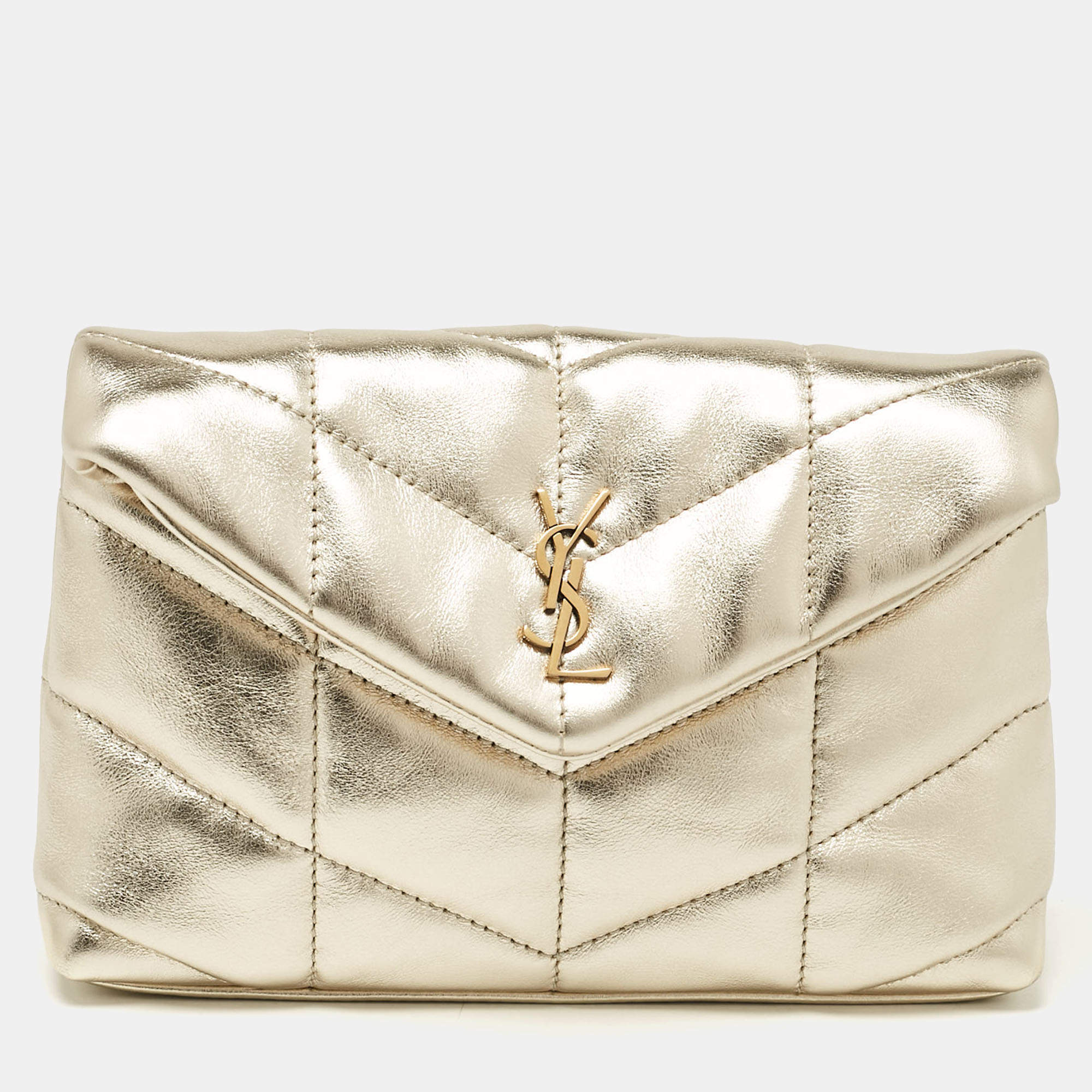 Saint Laurent Gold Quilted Leather Puffer Pouch