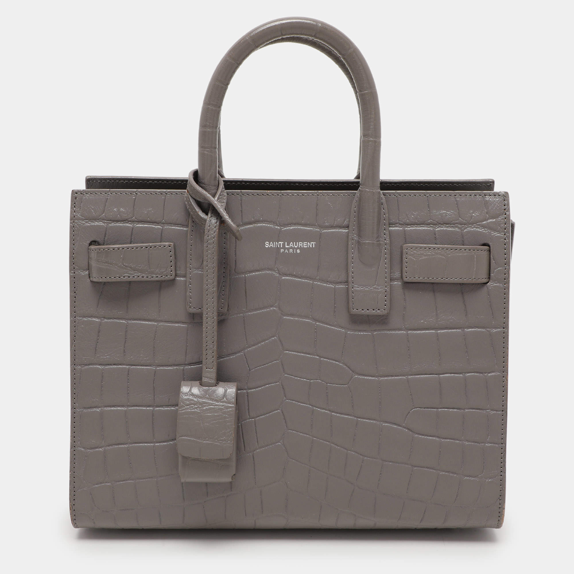 Saint Laurent Grey Croc Embossed Leather Nano Classic Sac De Jour Tote