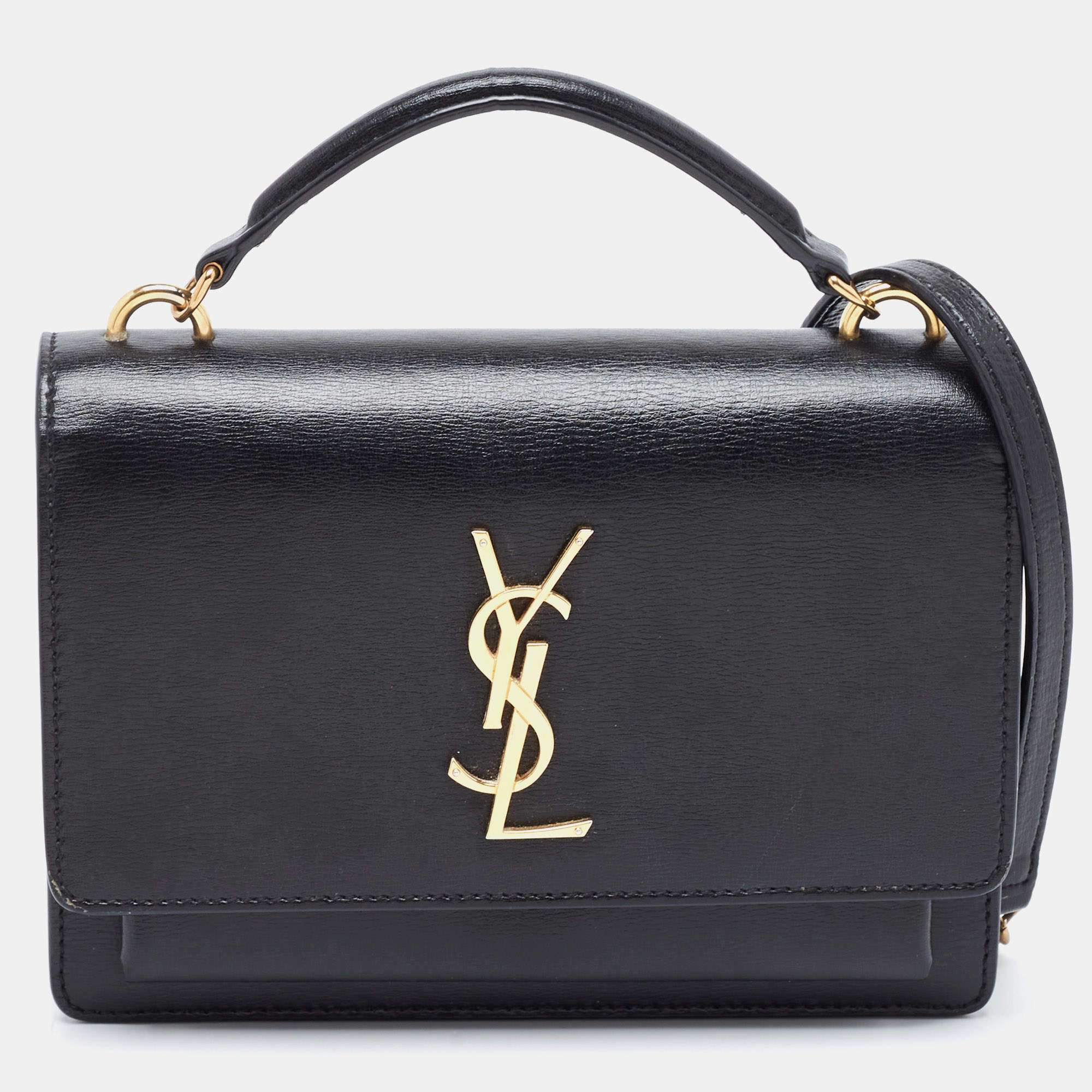 Saint Laurent Black Leather Small Sunset Top Handle Bag