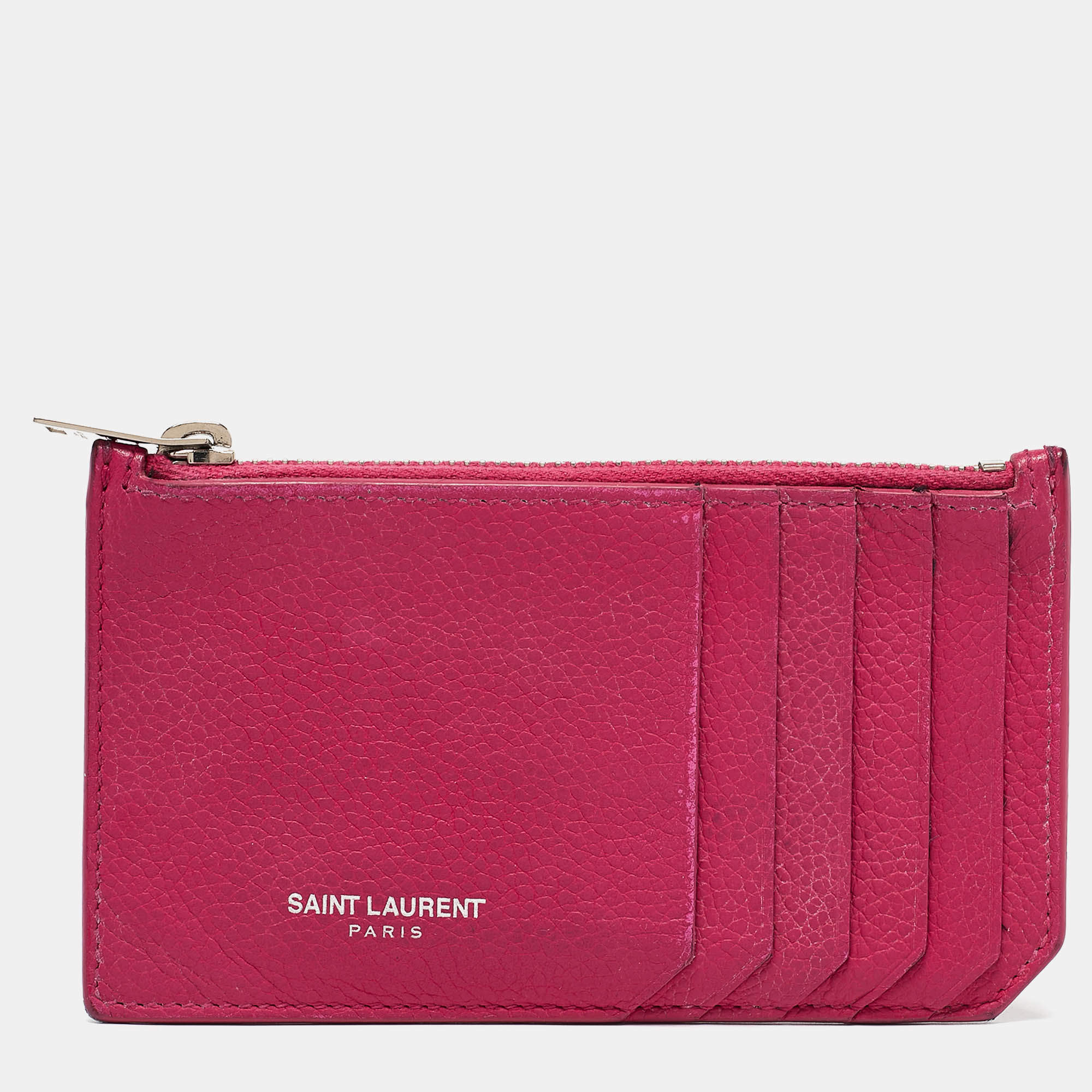 Saint Laurent Fuchsia Leather Zip Card Holder