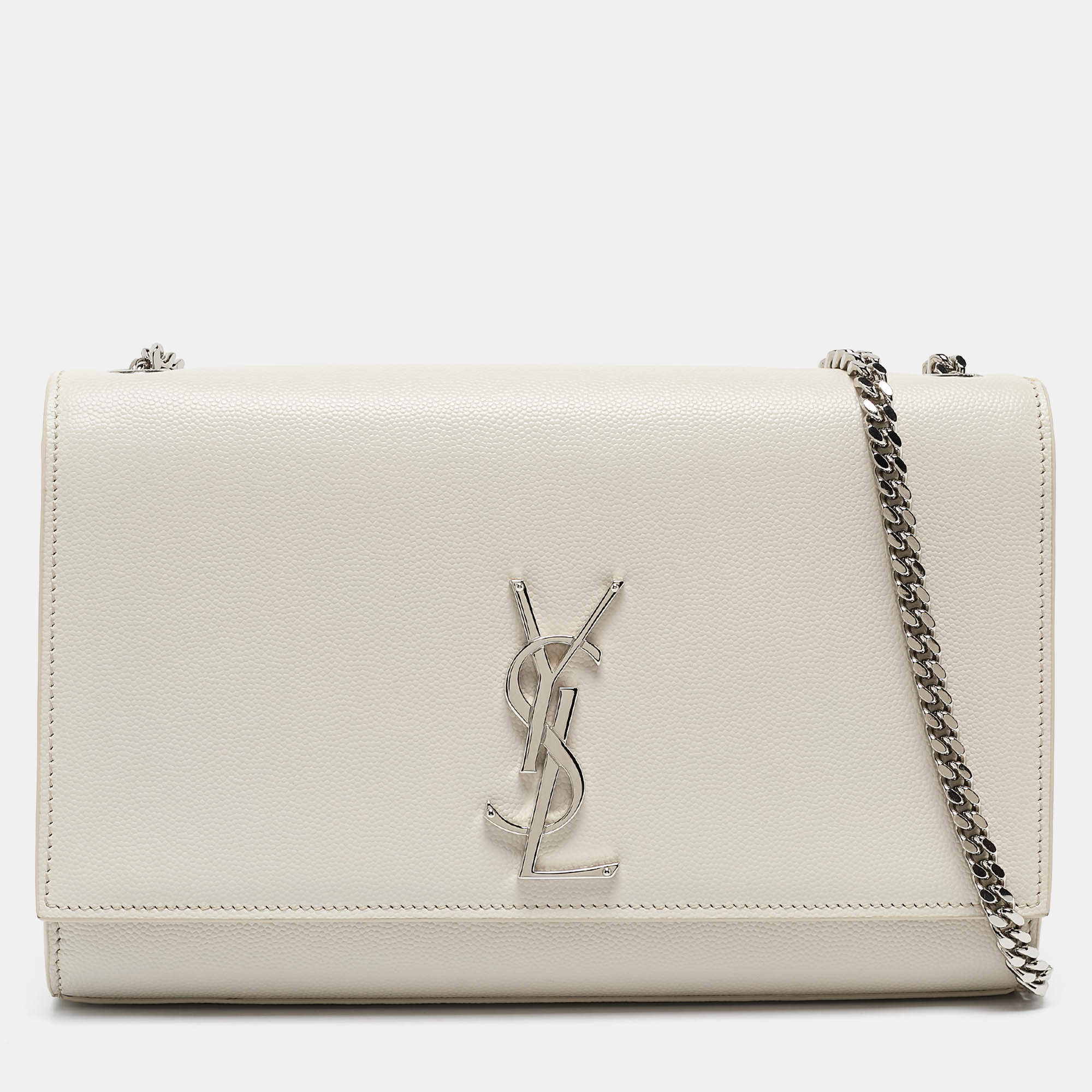 Saint Laurent Off White Leather Medium Kate Shoulder Bag