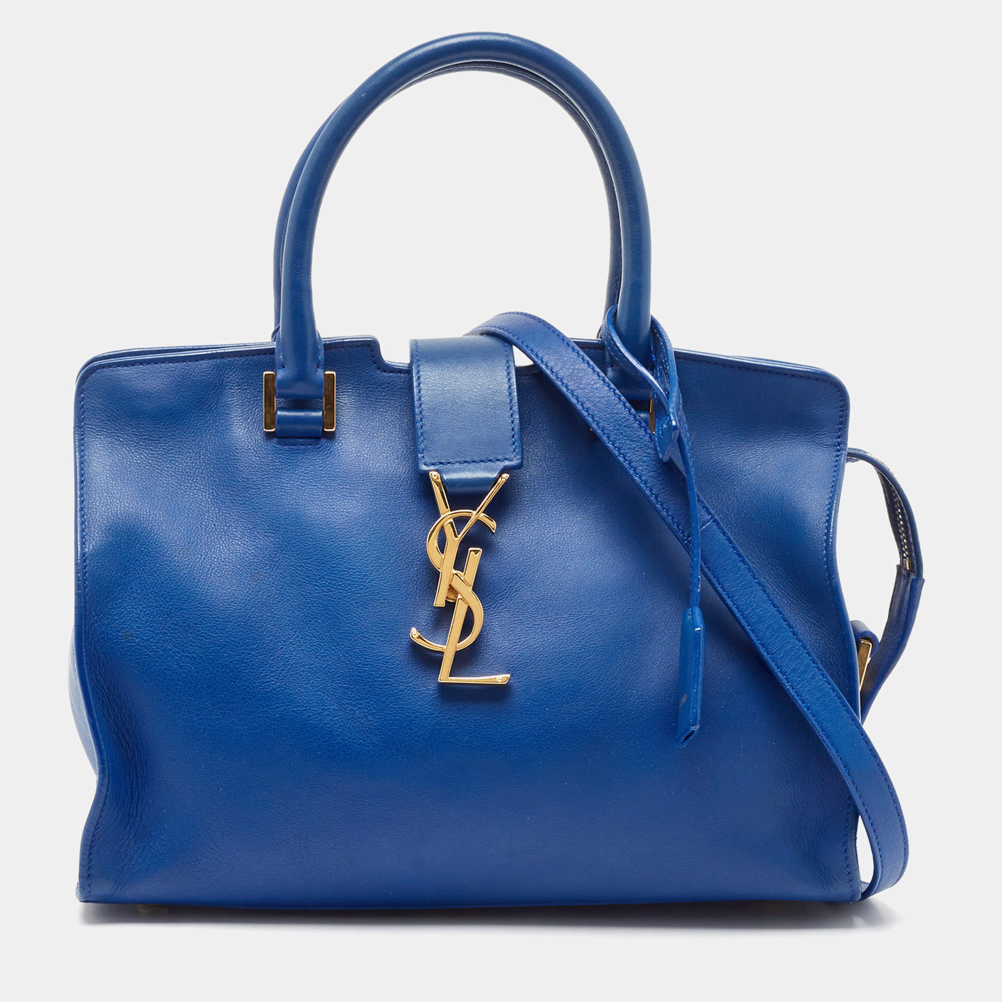 Saint Laurent Blue Leather Baby Monogram Cabas Bag