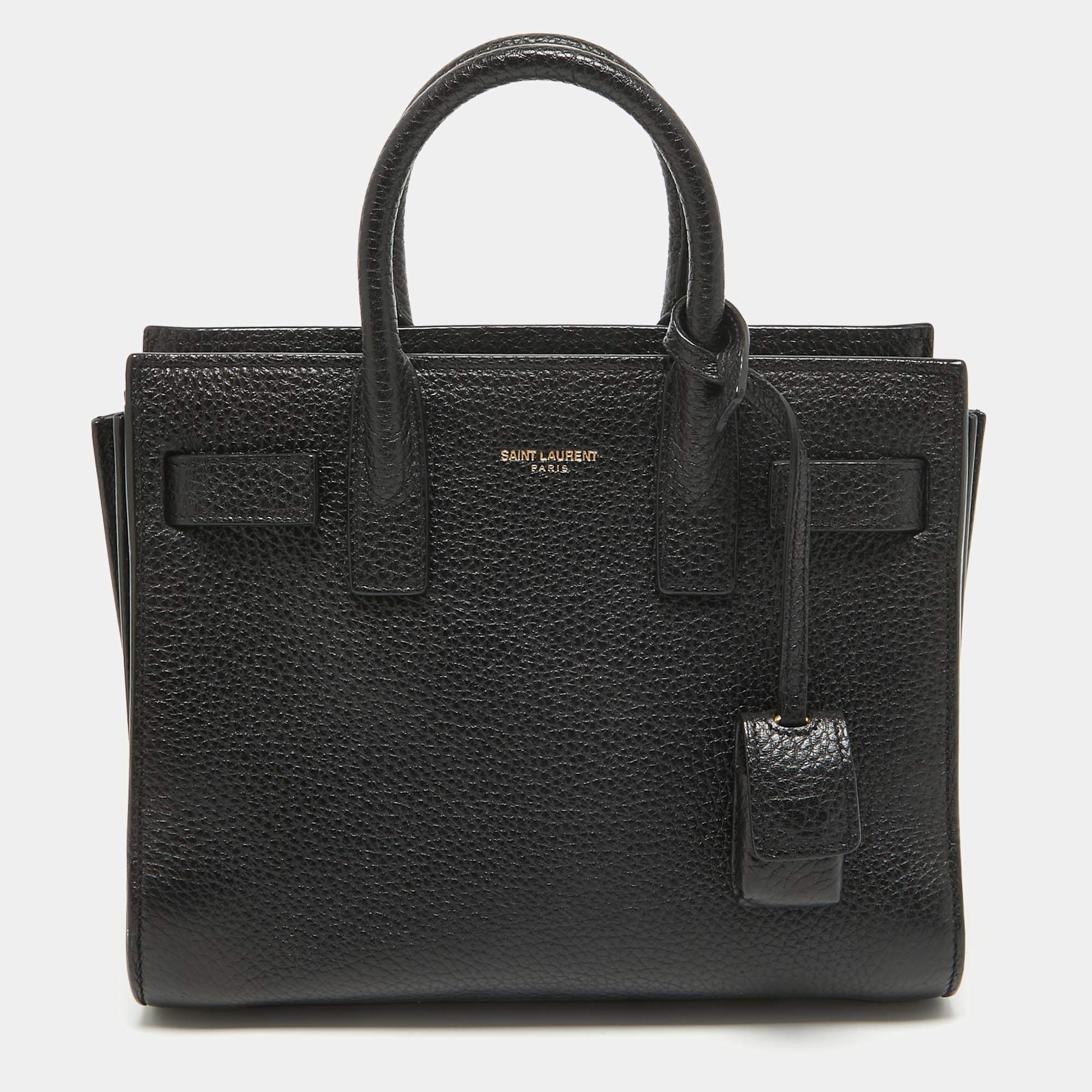 Pre Owned Saint Laurent Black Leather Nano Classic Sac De Jour Tote