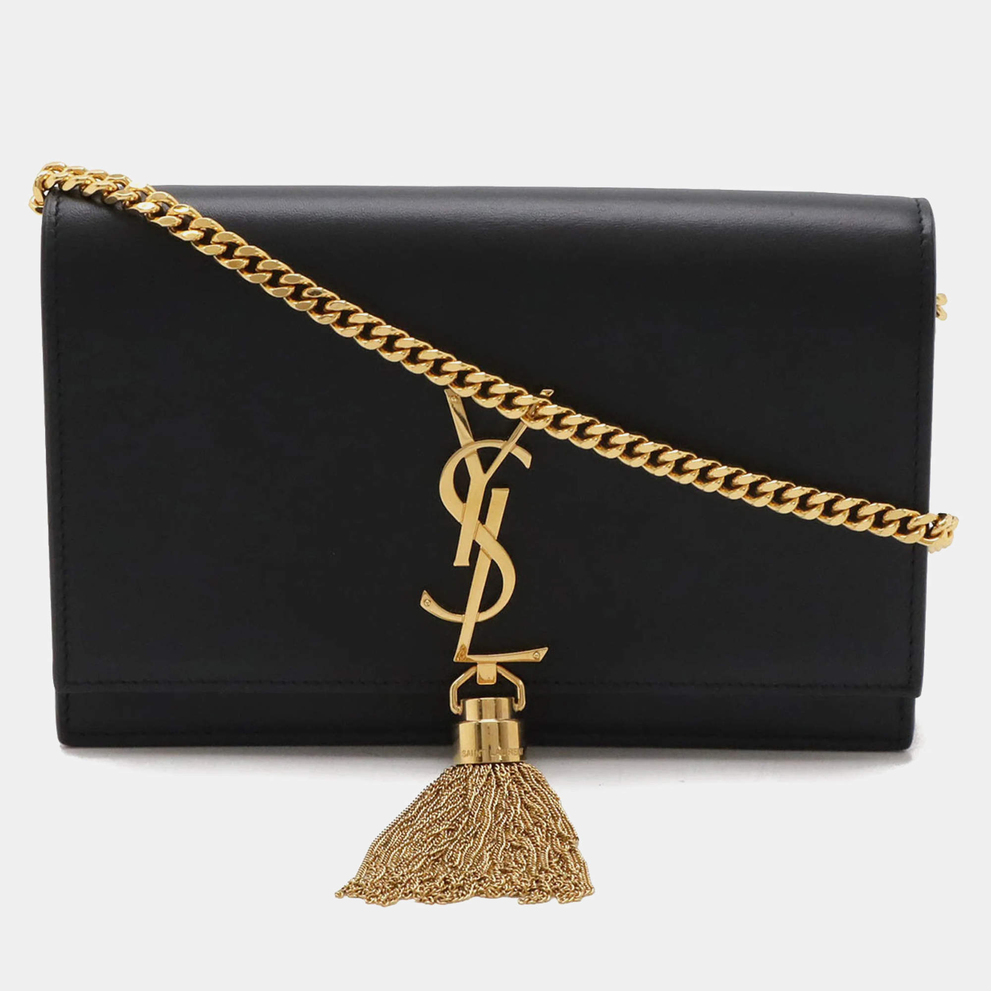 Saint Laurent Black Leather Kate Tassel Chain Wallet Shoulder Bag