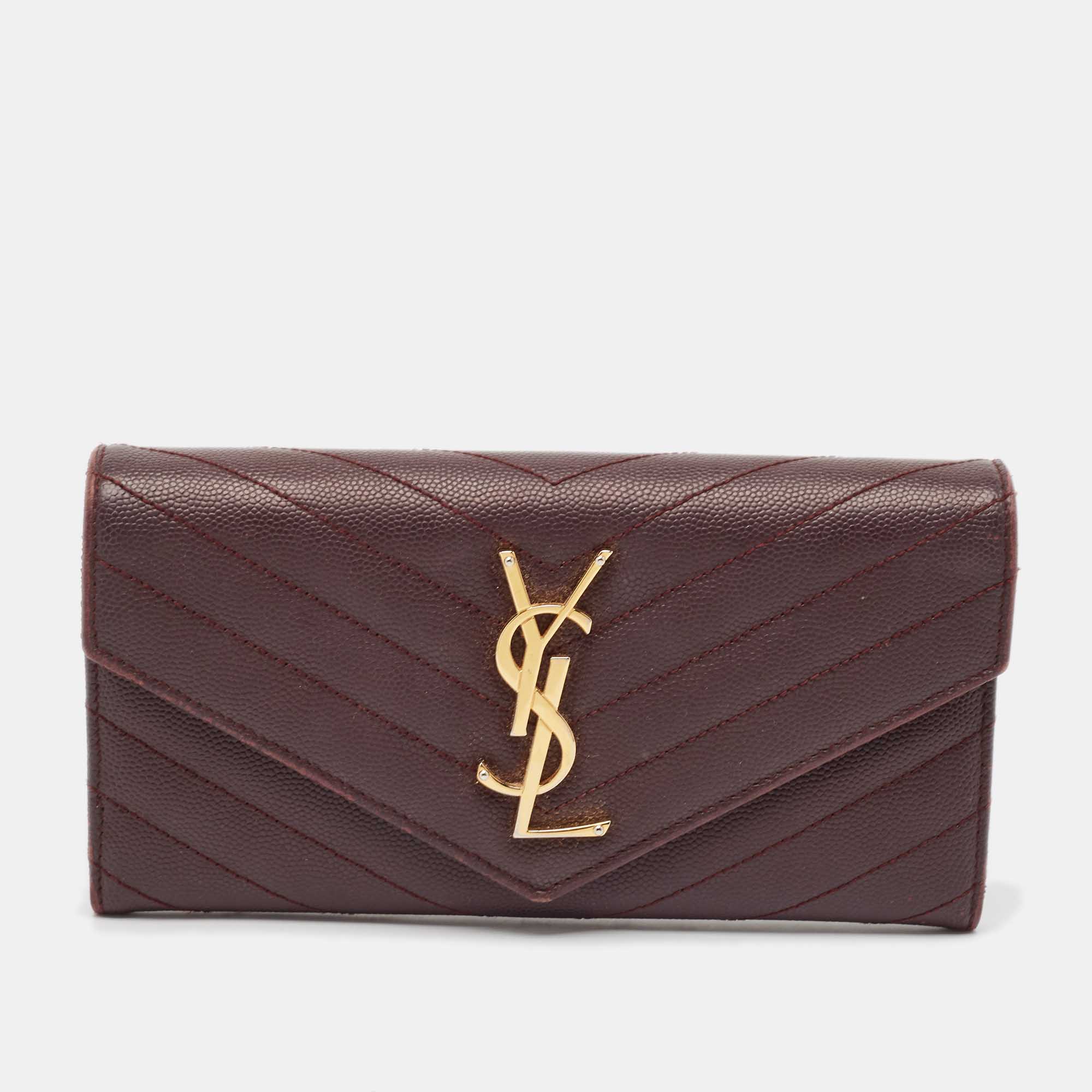 Saint Laurent Burgundy Leather Cassandre Continental Wallet