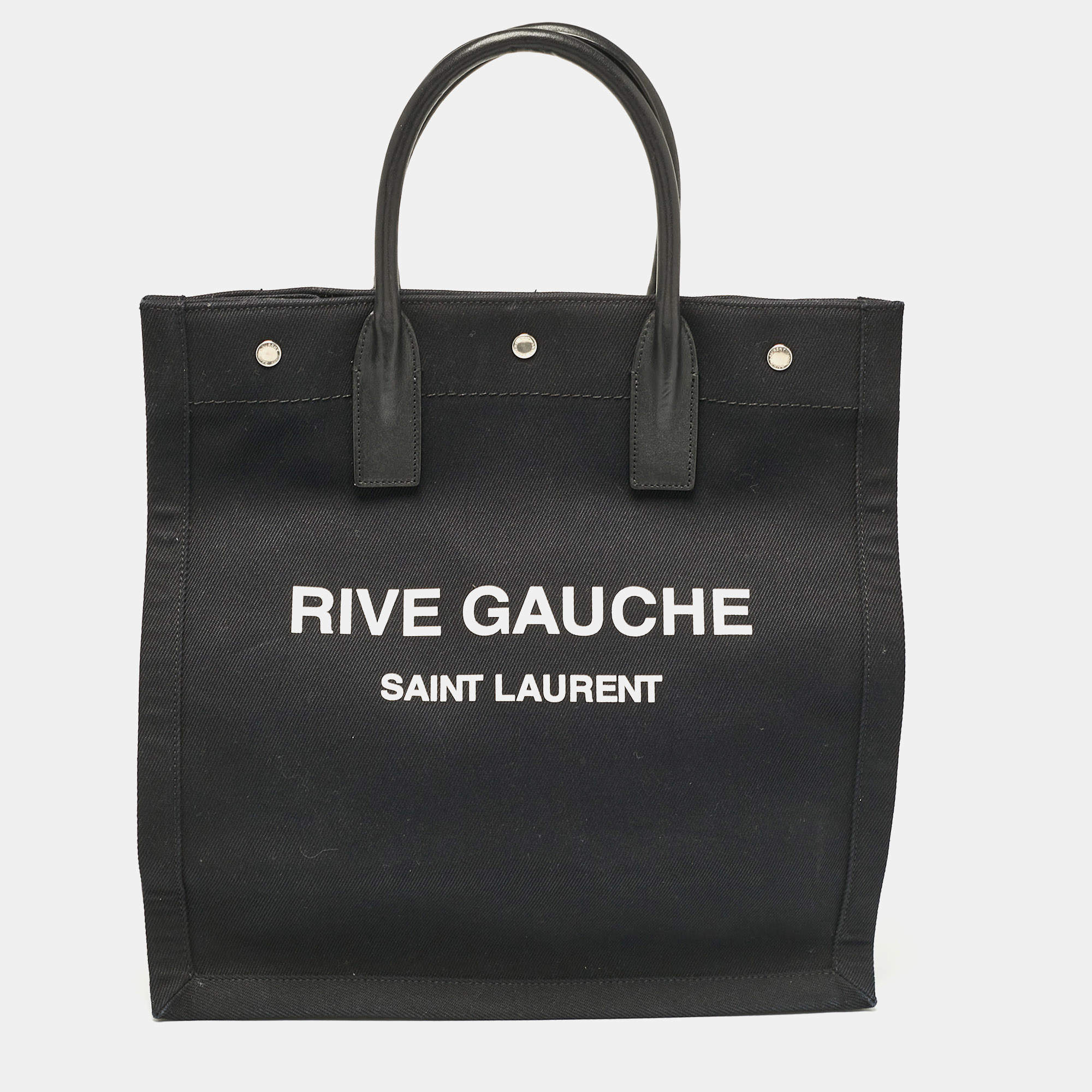 Pre Owned Saint Laurent Black Canvas and Leather North South Rive Gauche Tote
