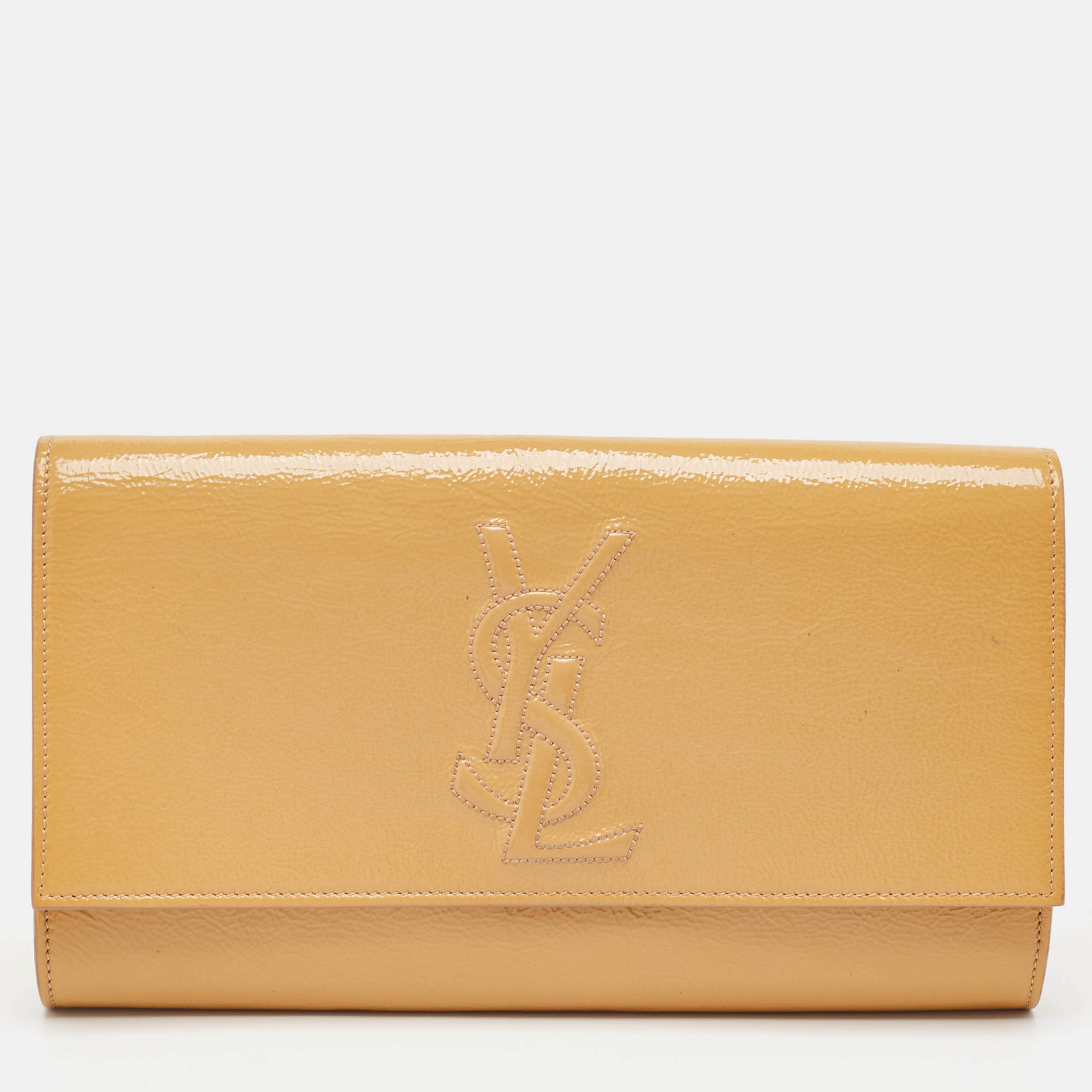 Saint Laurent Beige Patent Leather Belle De Jour Clutch
