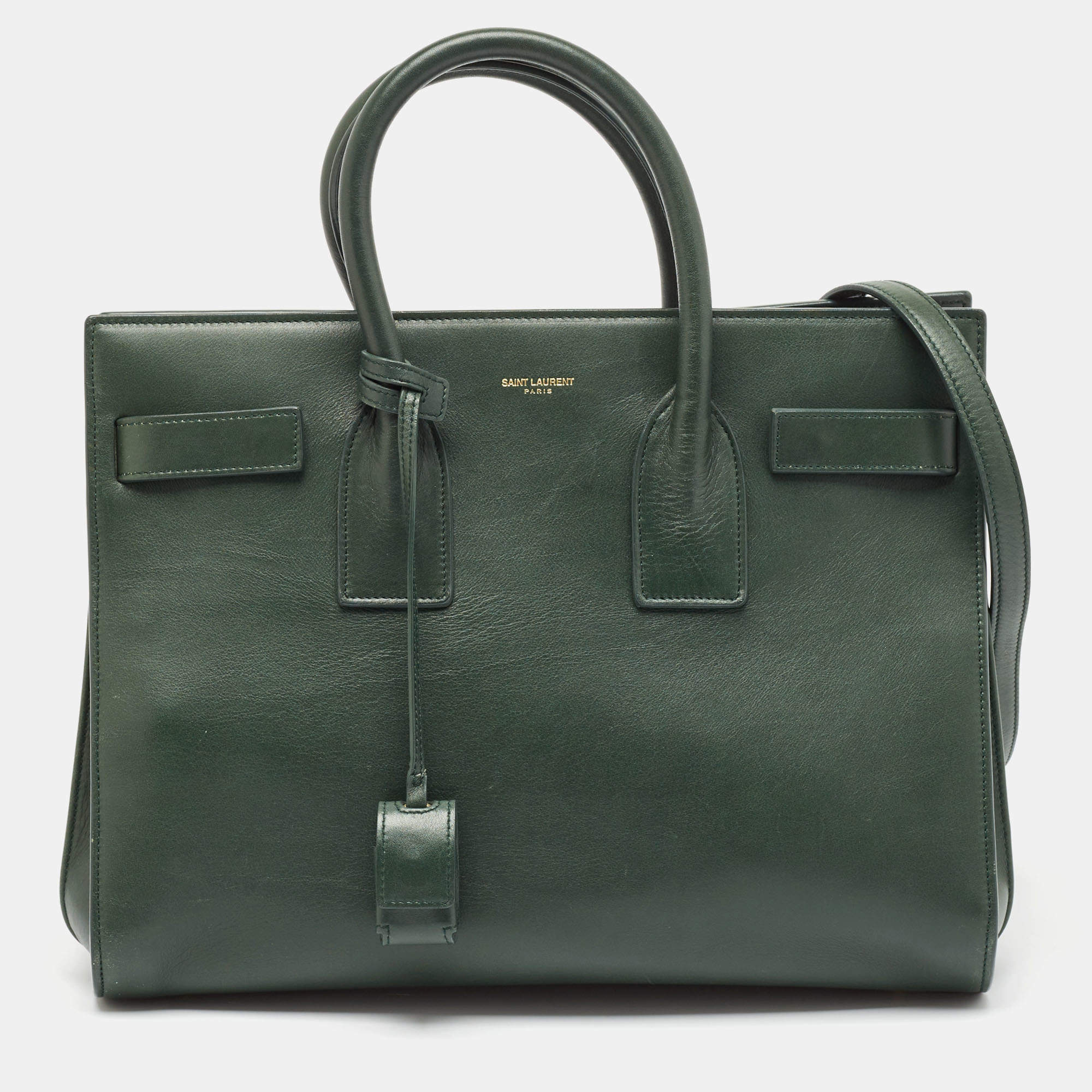 Pre Owned Saint Laurent Green Leather Small Classic Sac De Jour Tote