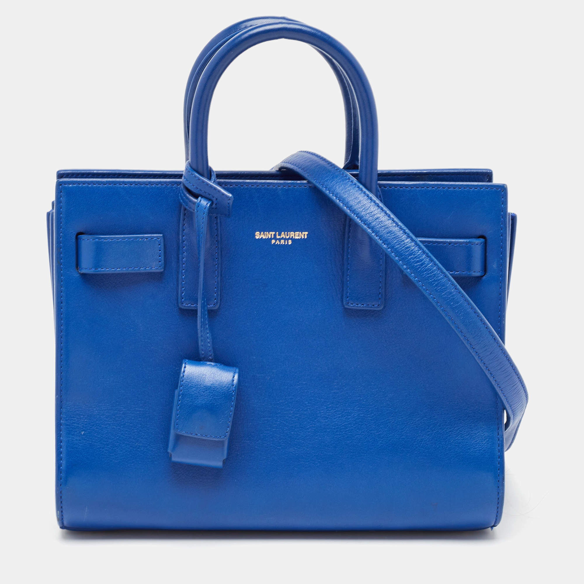 Pre Owned Saint Laurent Blue Leather Nano Classic Sac De Jour Tote