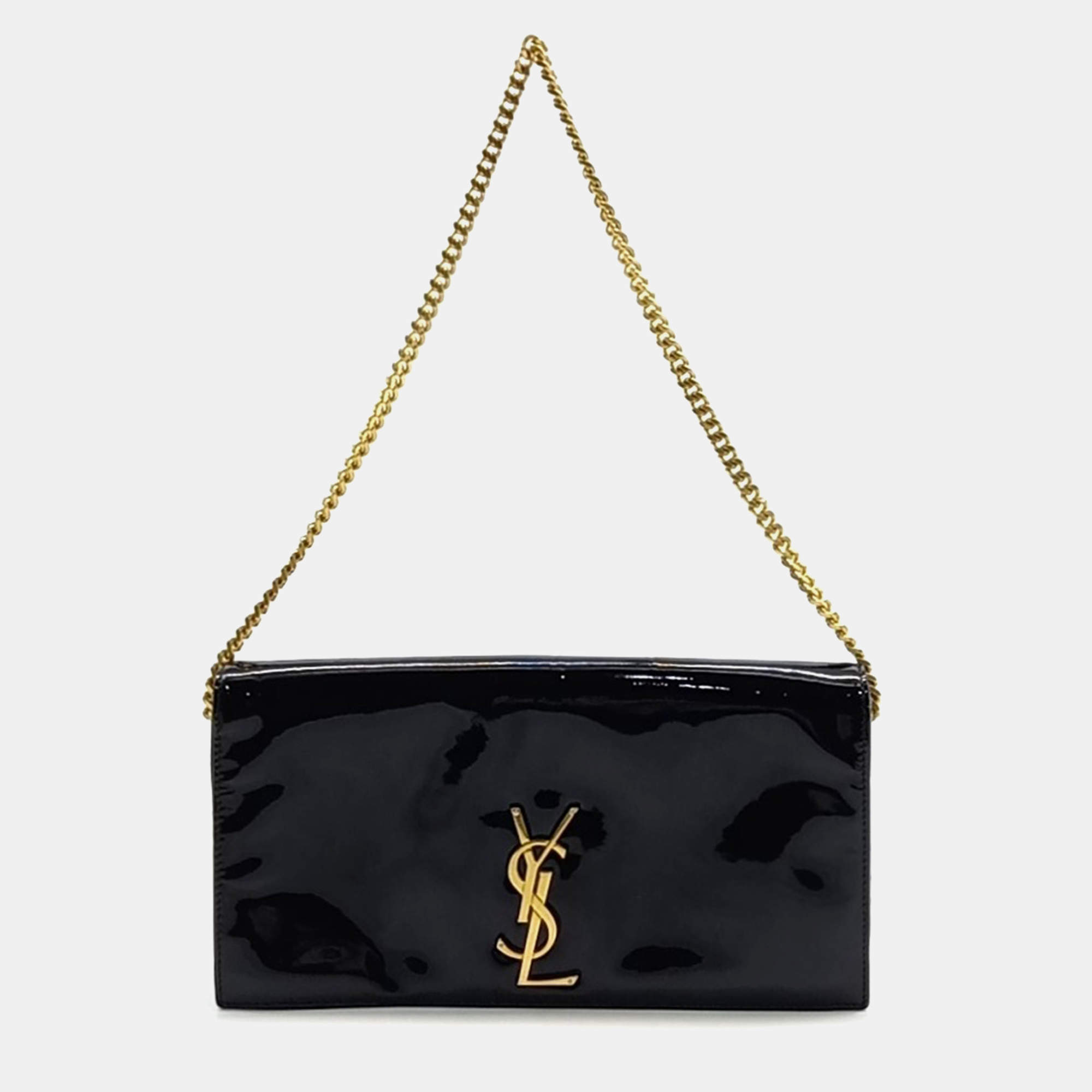 Saint Laurent Black Patent Leather Monogram Chain Shoulder Bag