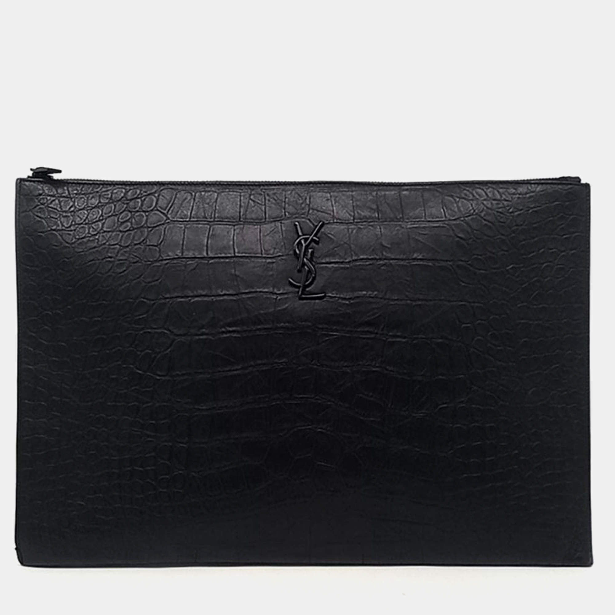 Pre Owned Saint Laurent Black Leather Clutch