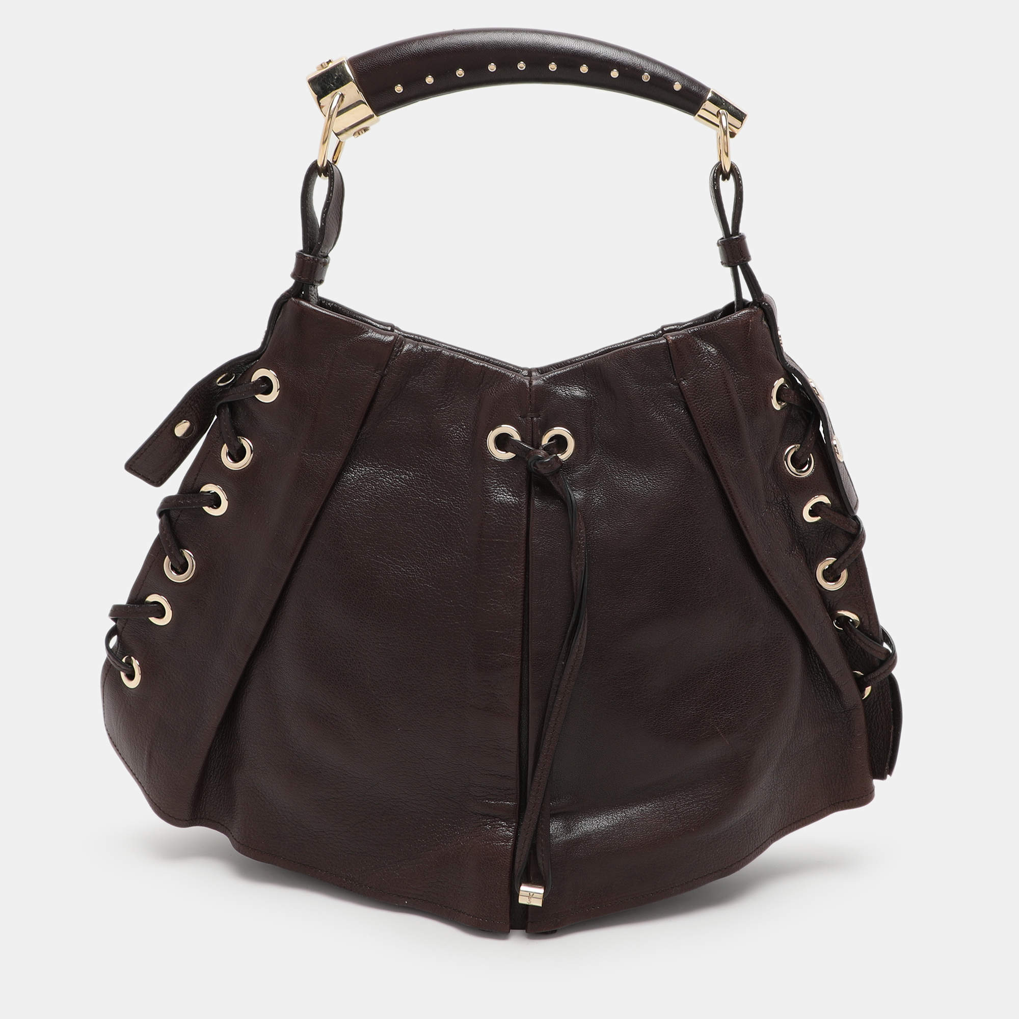 Saint Laurent Paris Brown Leather Mombasa Hobo
