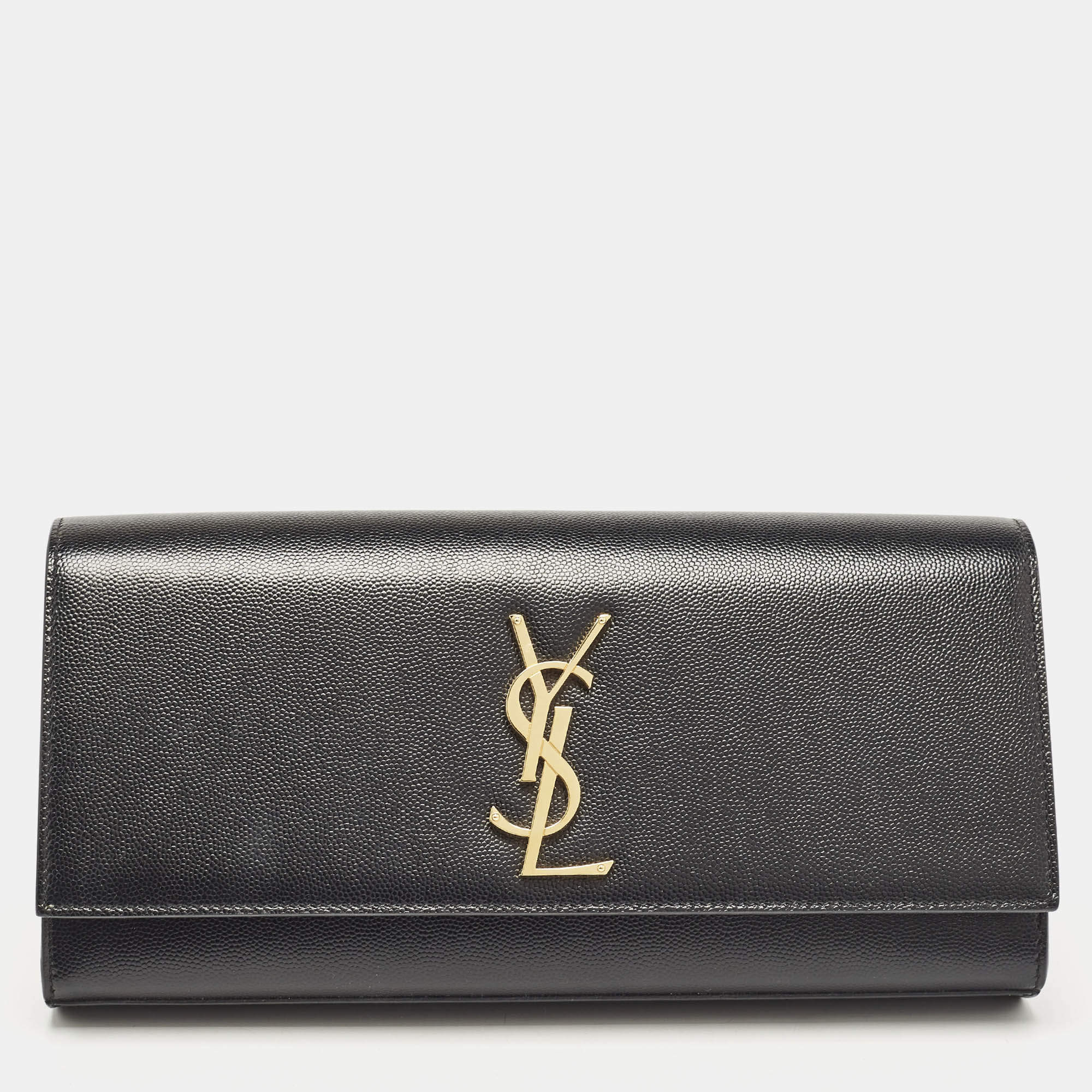 Saint Laurent Black Leather Monogram Cassandre Clutch