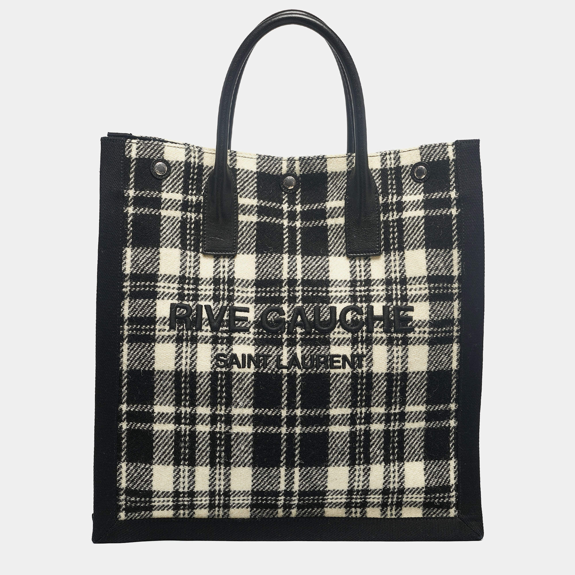 Saint Laurent Black/Cream Checkered Tweed Rive Gauche Vertical Tote
