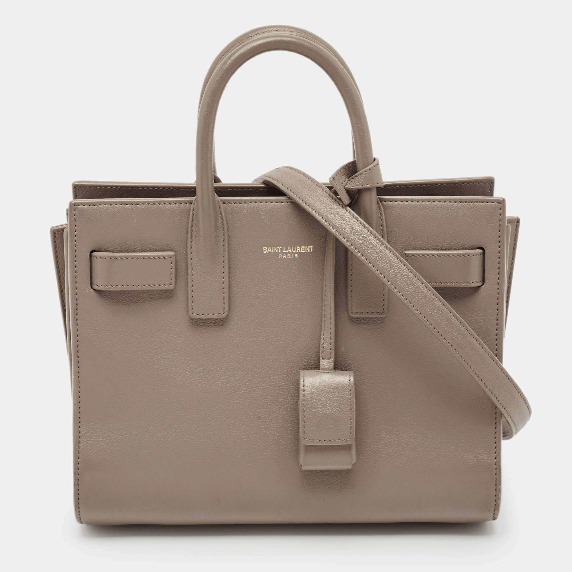 Pre Owned Saint Laurent Grey Leather Nano Classic Sac De Jour Tote