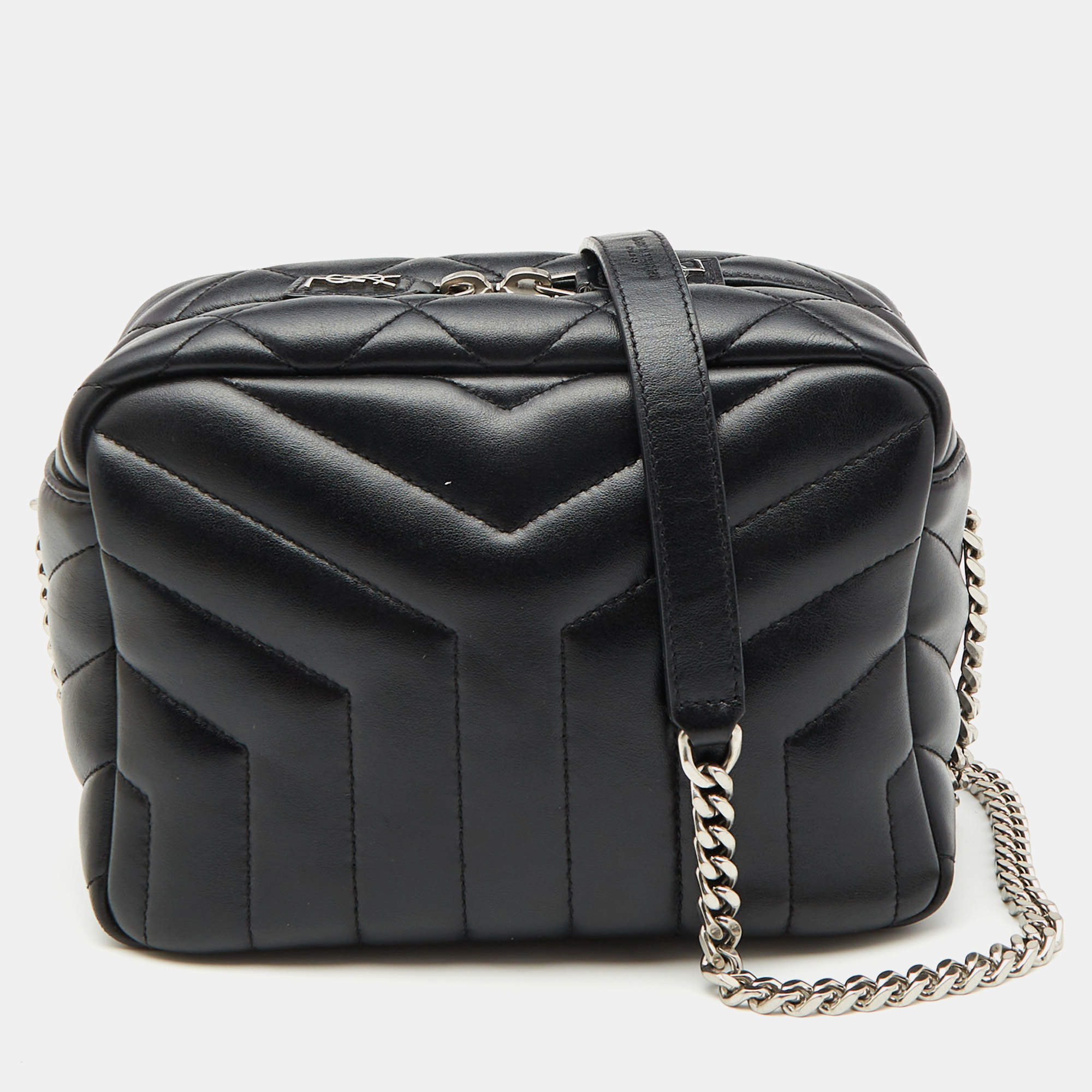 Saint Laurent Black Matelasse Leather Loulou Bowling Bag