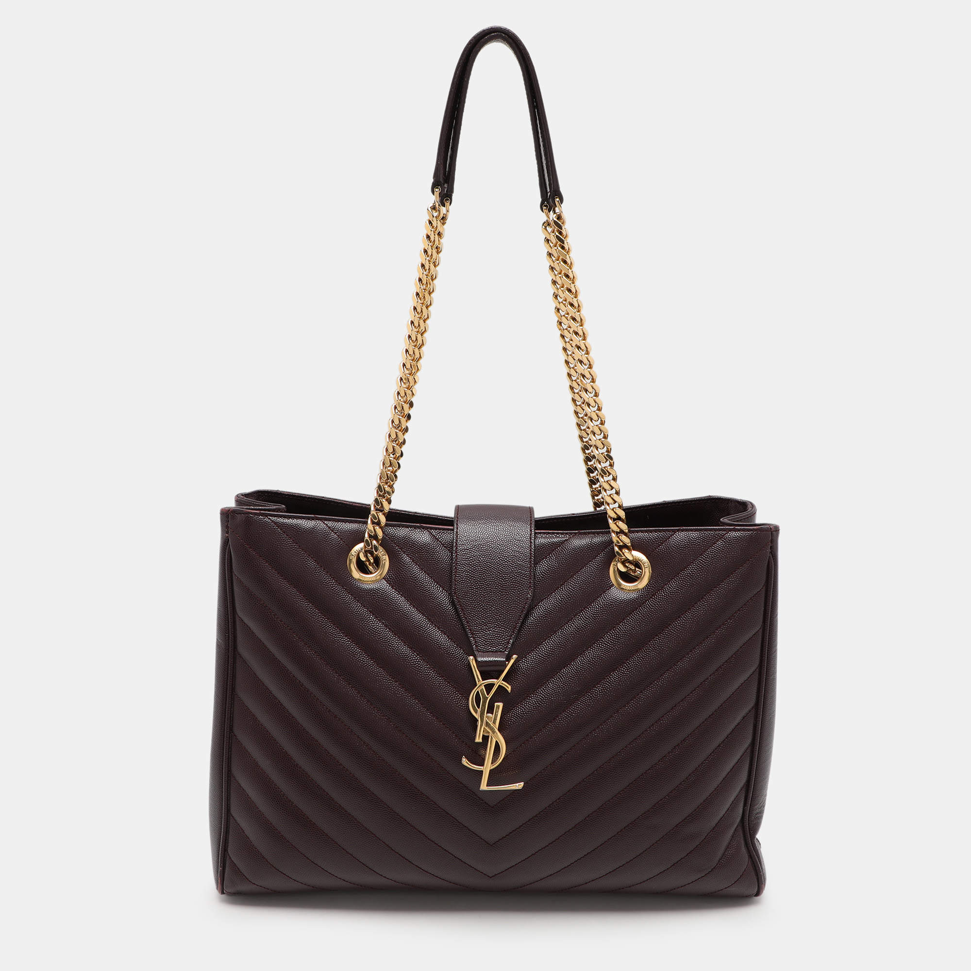 Saint Laurent Burgundy Matelassé Leather Monogram Shopper Tote