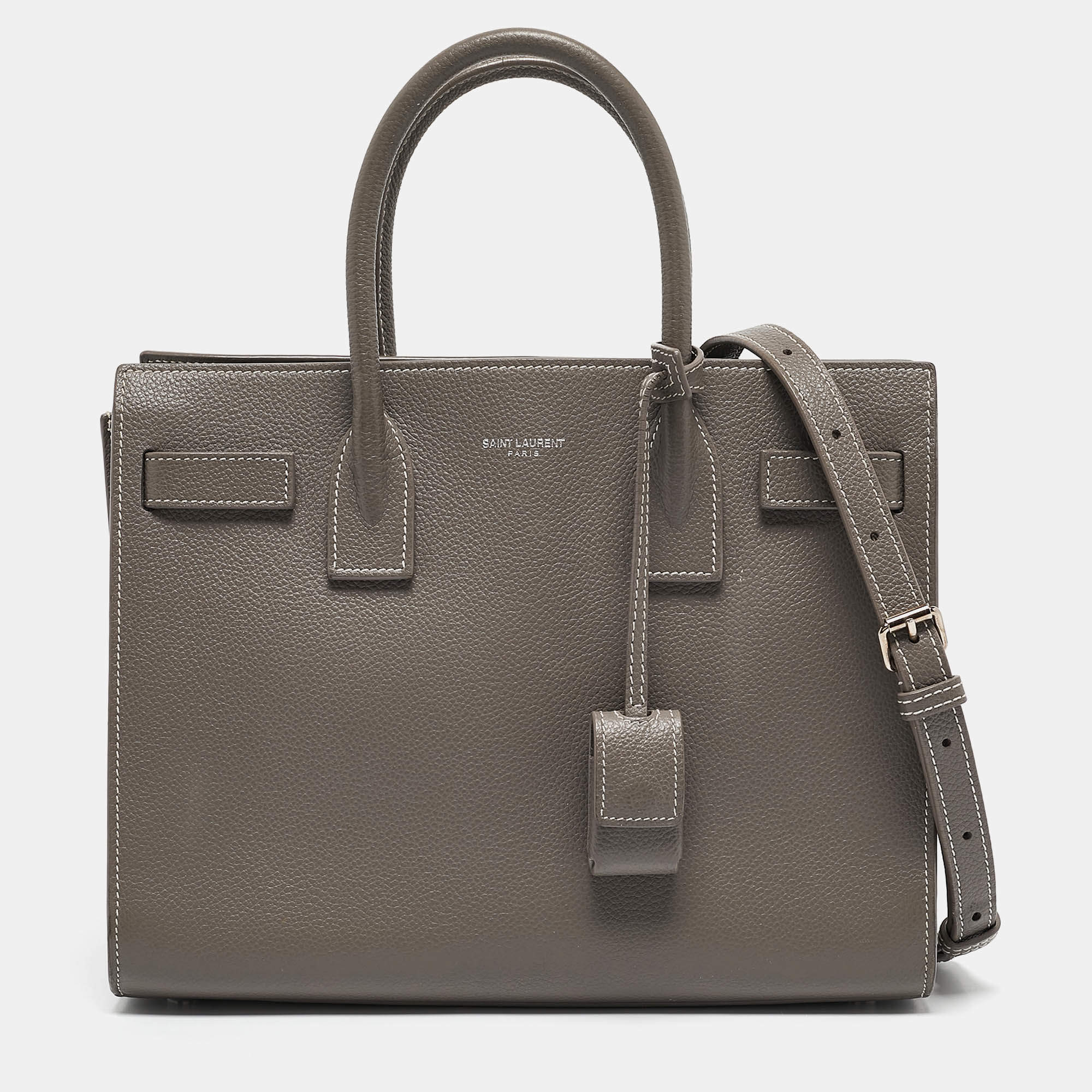 Pre Owned Saint Laurent Grey Leather Baby Classic Sac De Jour Tote