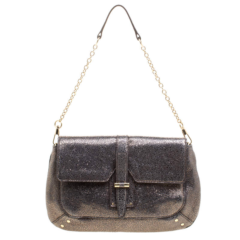 مملوكة مسبقًا Saint Laurent Paris Metallic Grey Leather Emma Chain Shoulder Bag