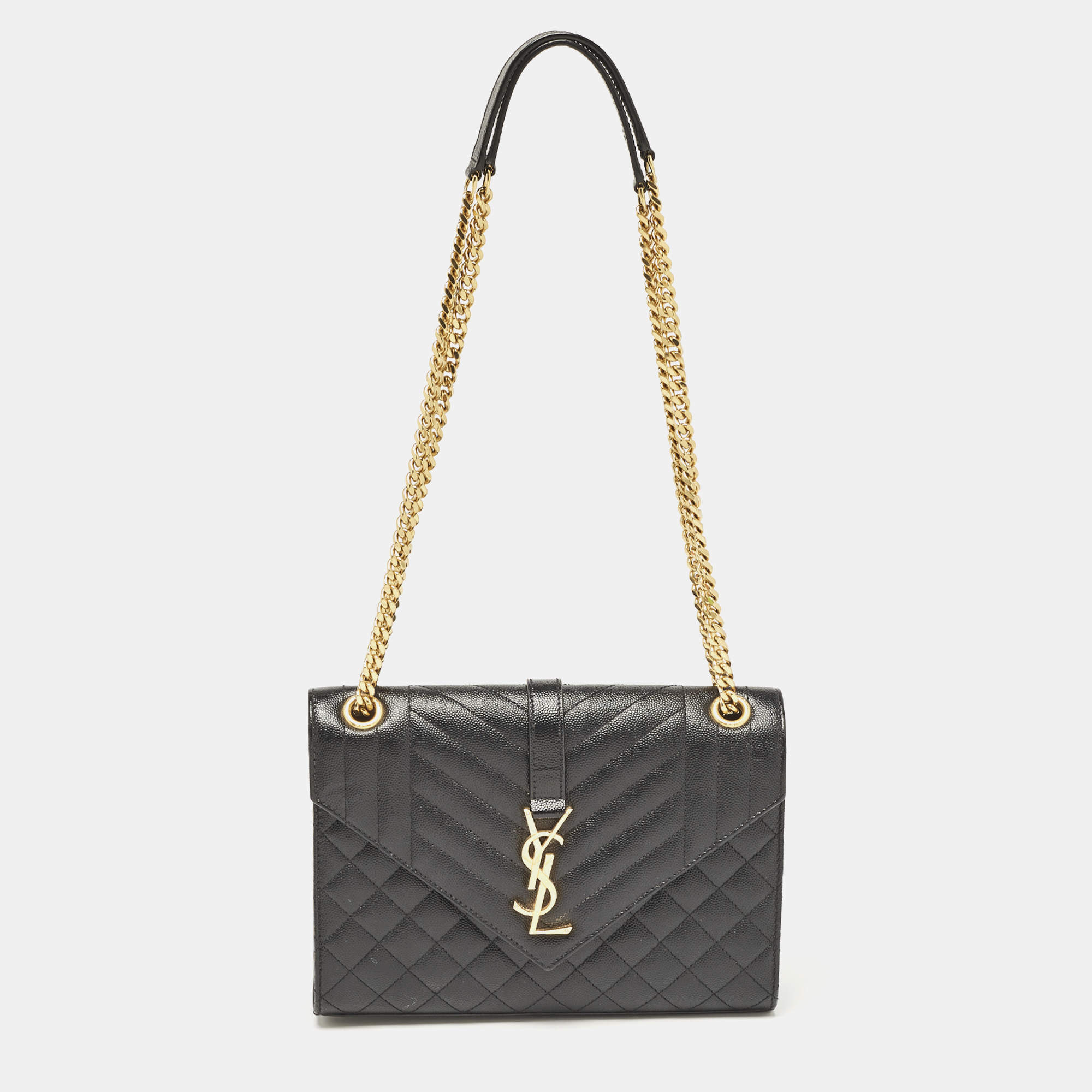 Saint Laurent Black Mix Matelassé Leather Medium Envelope Shoulder Bag