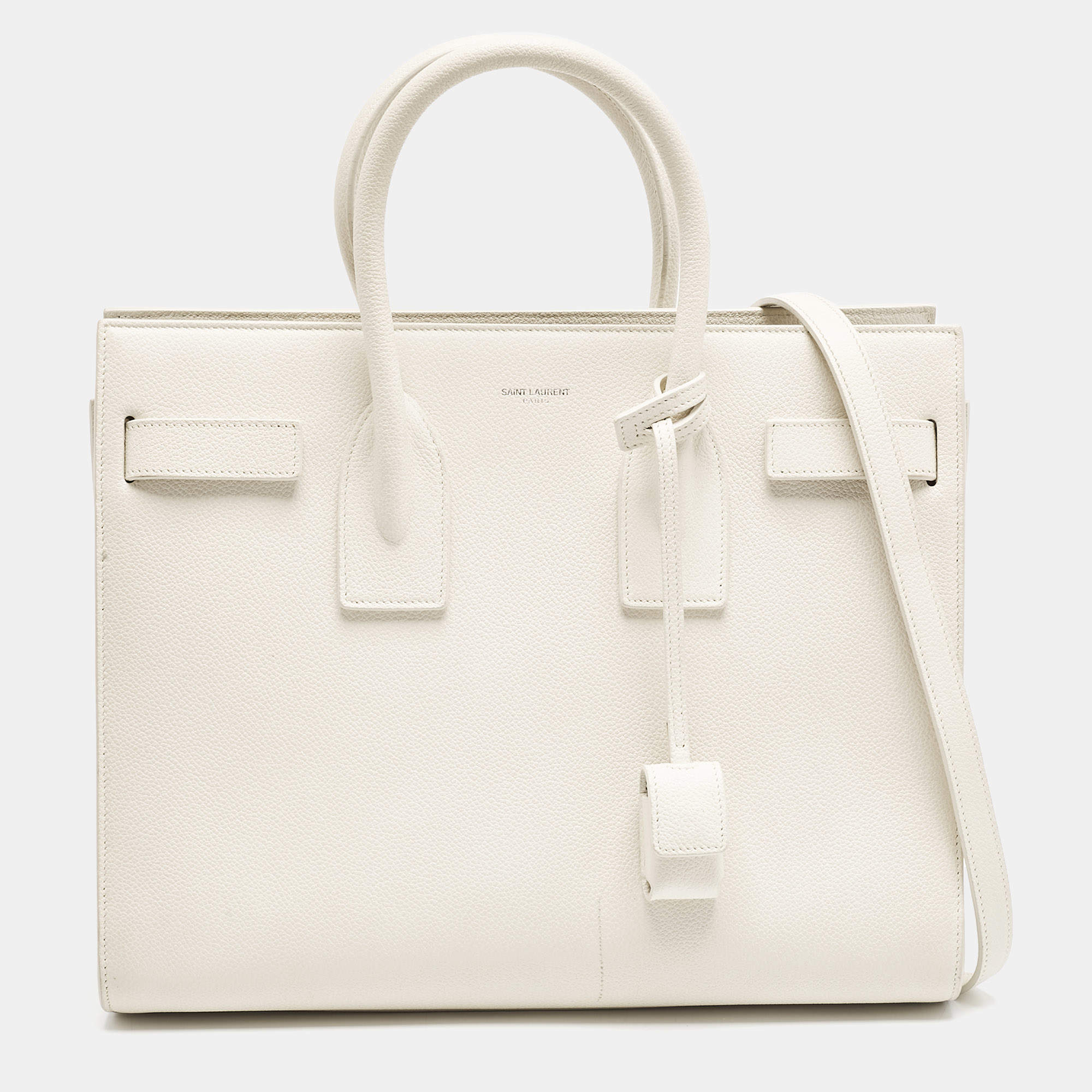 Saint Laurent Off White Leather Small Classic Sac De Jour Tote