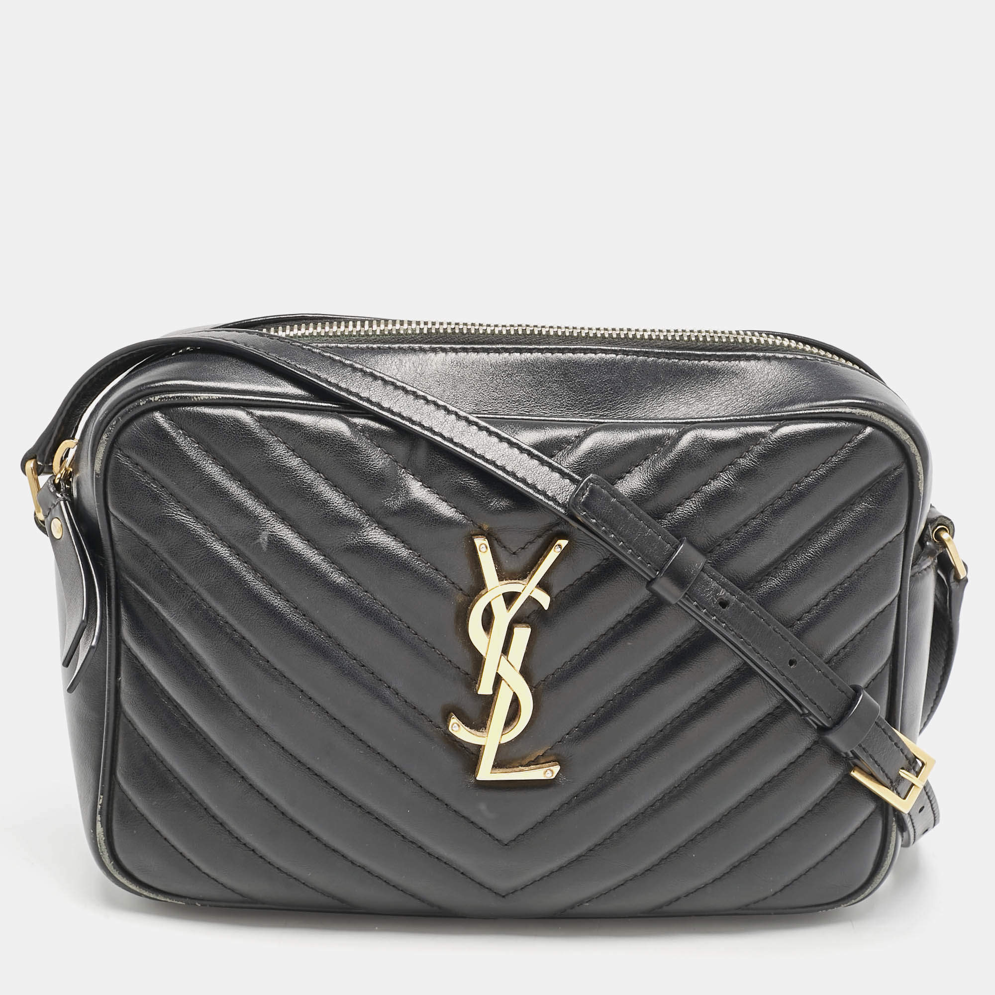 Saint Laurent Black Matelassé Leather Lou Camera Crossbody Bag