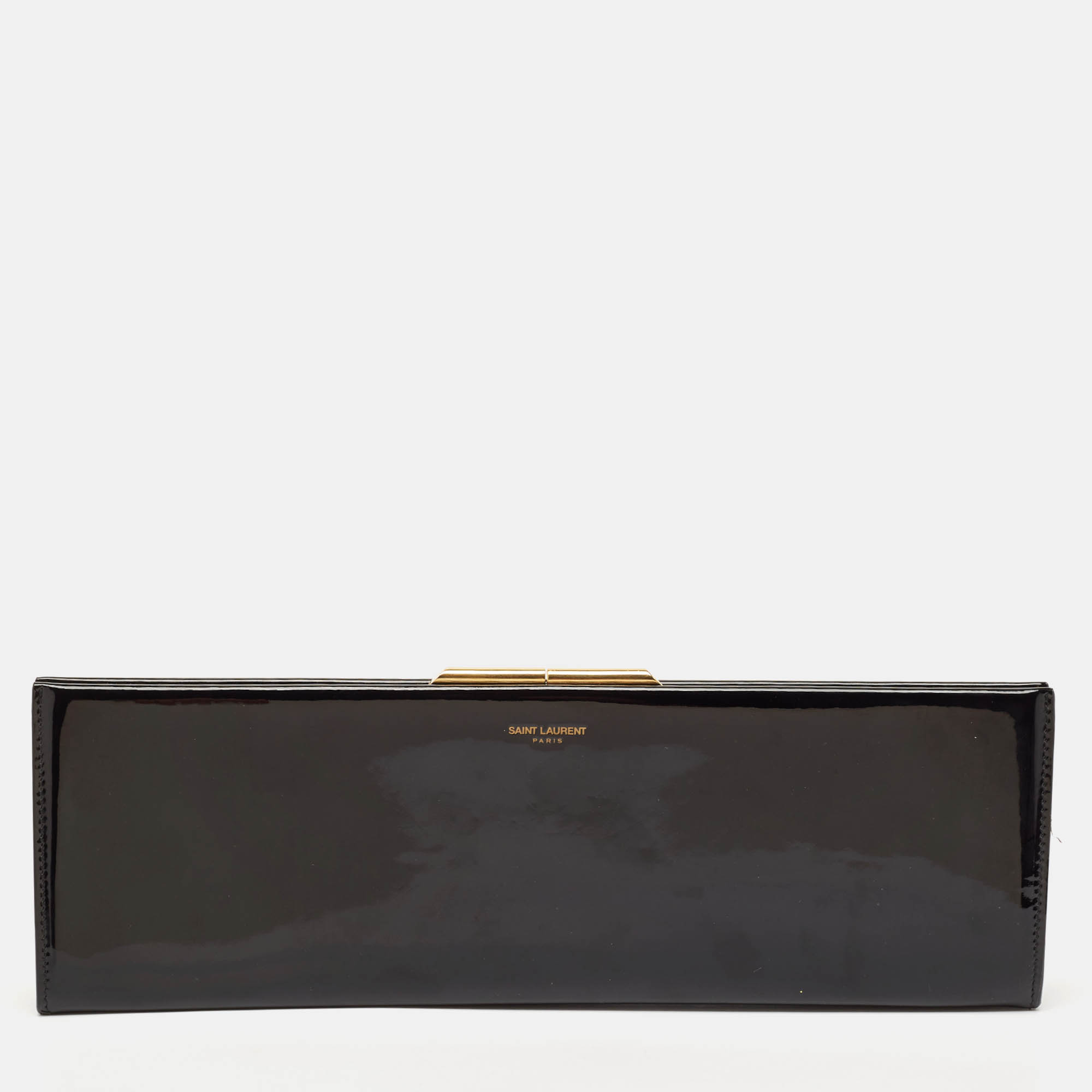 Saint Laurent Black Patent Leather Midnight Frame Clutch