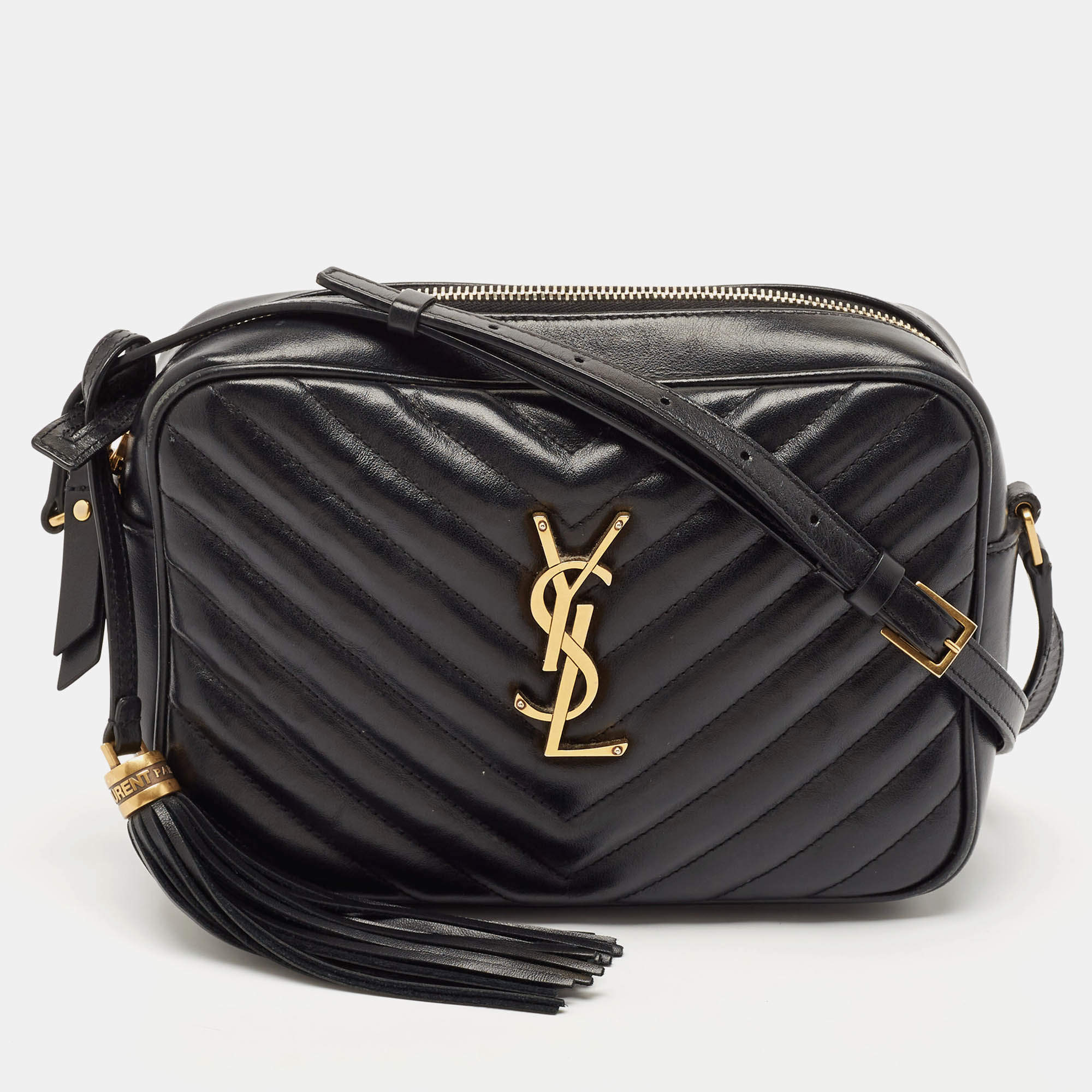 Saint Laurent Black Matelassé Leather Lou Camera Crossbody Bag
