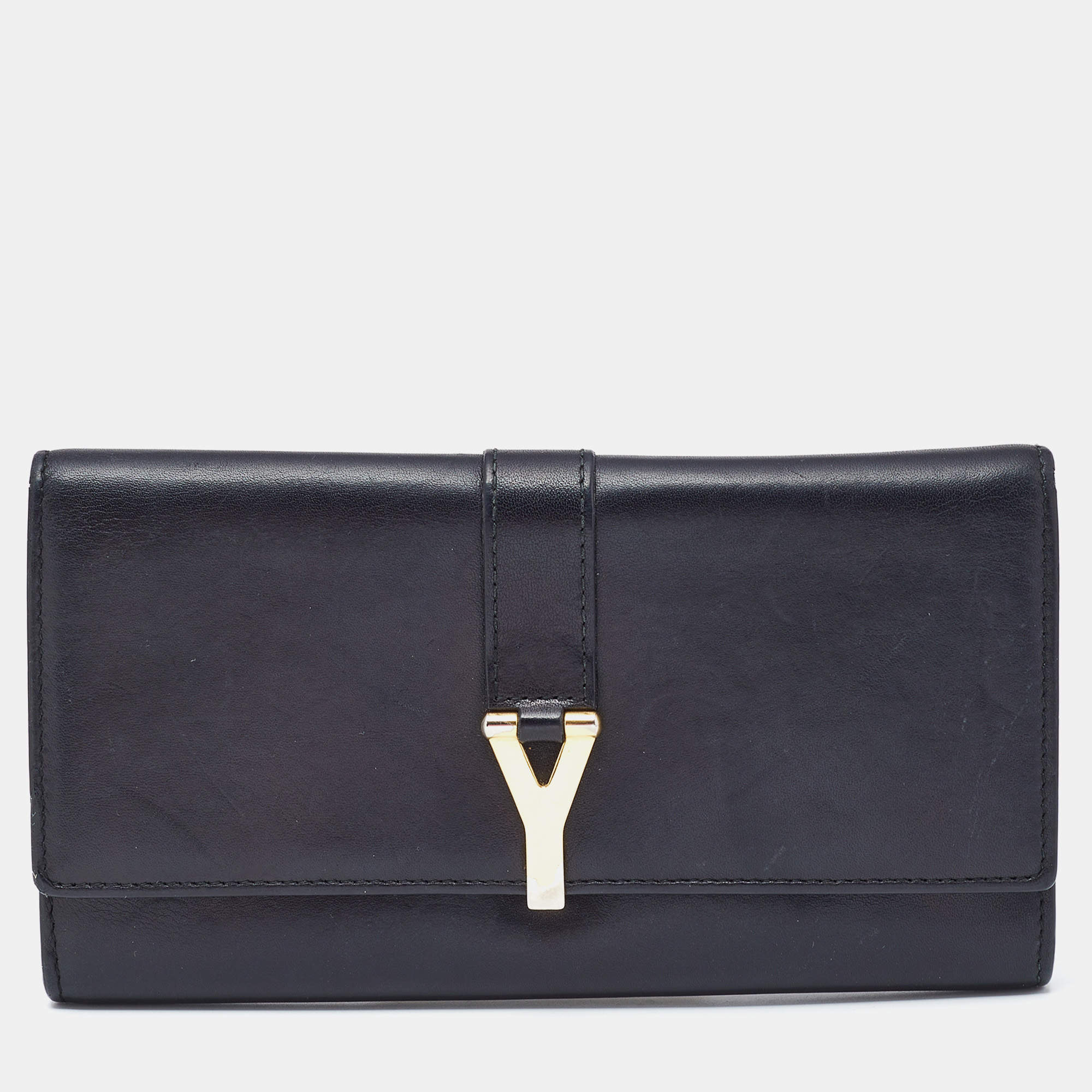 Saint Laurent Black Leather Y-Ligne Flap Continental Wallet
